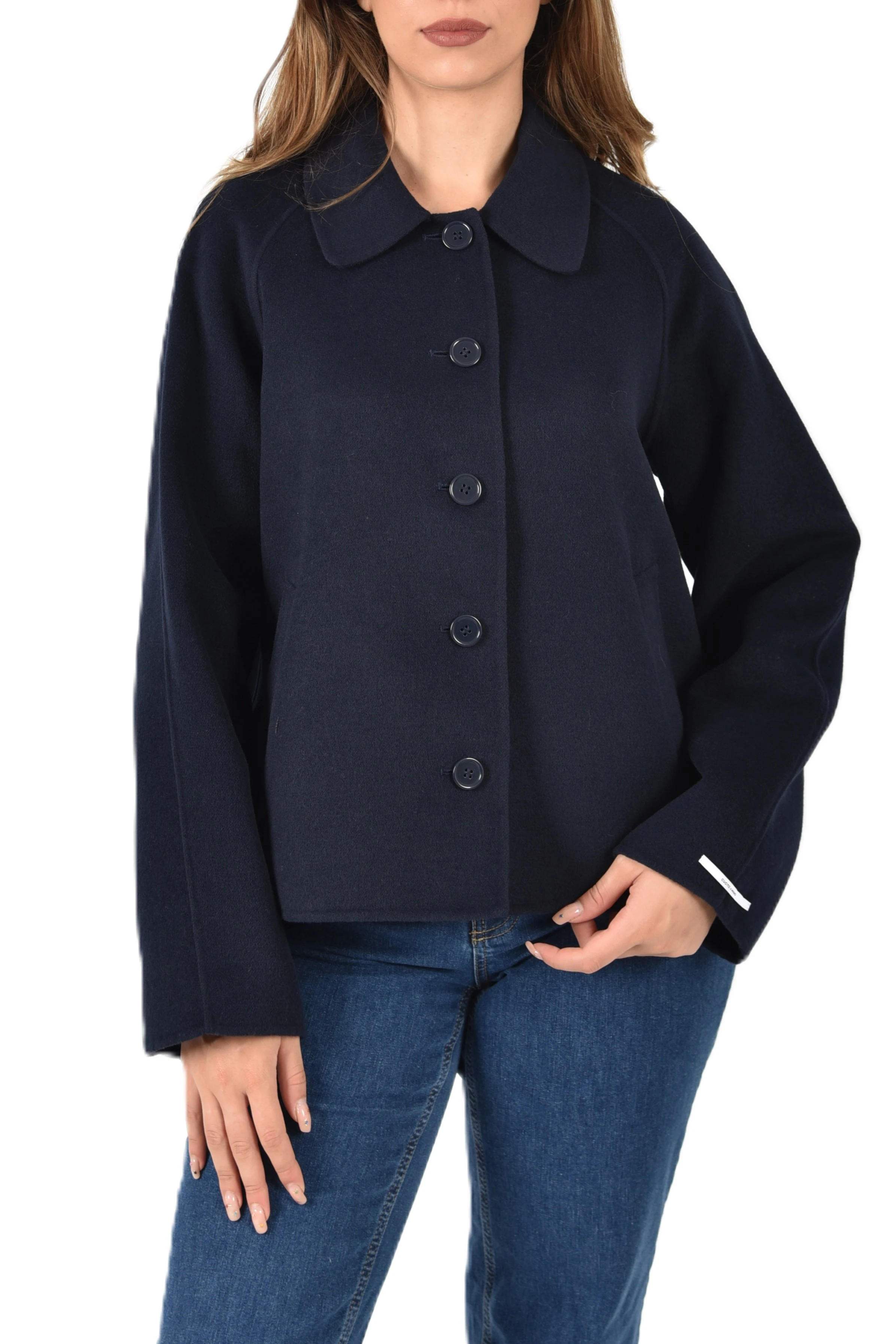 GIACCA CORTA CON COLLO A CAMICIA DONNA BLU NAVY
