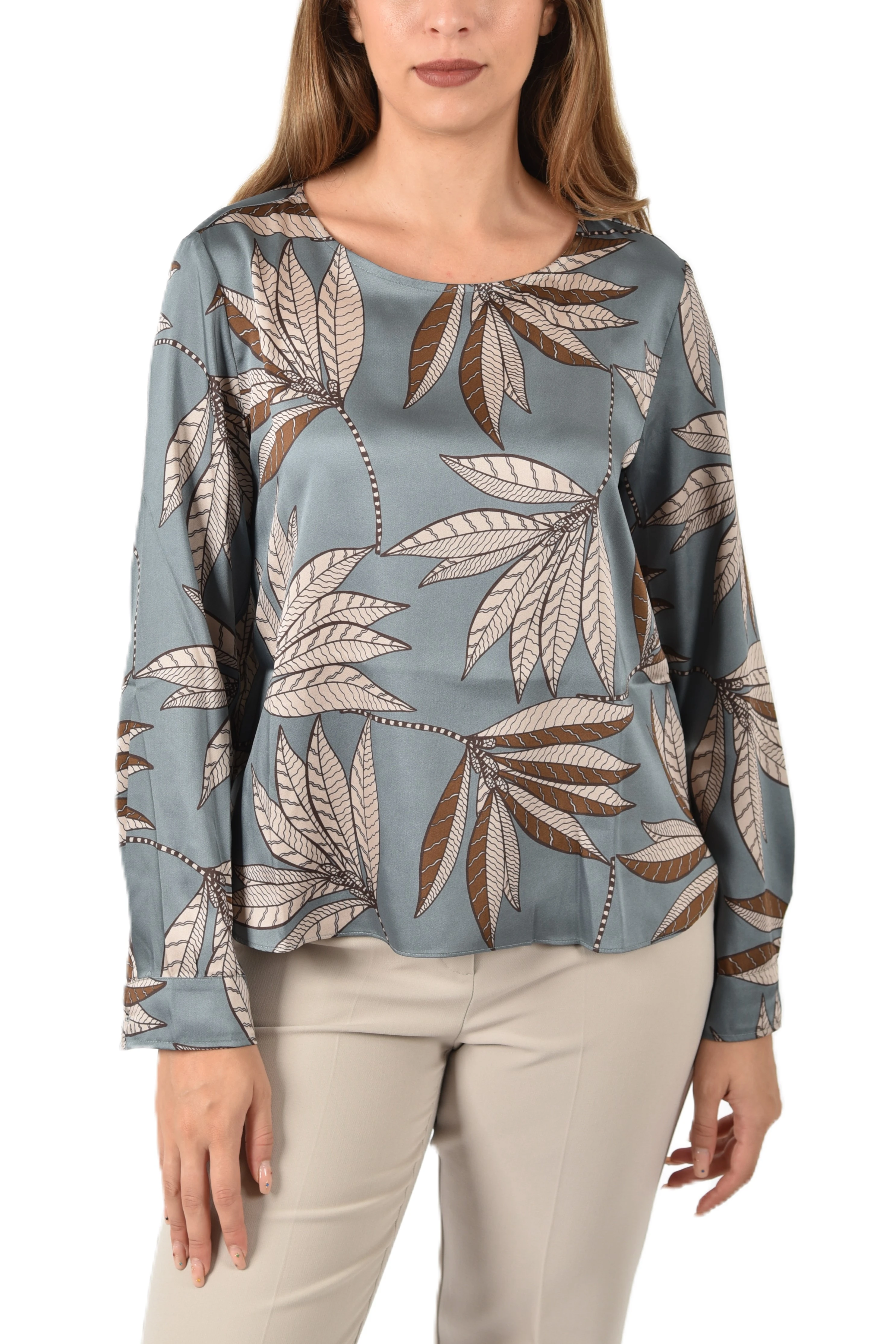 BLUSA FANTASIA CON SCOLLO A BARCHETTA DONNA CELESTE
