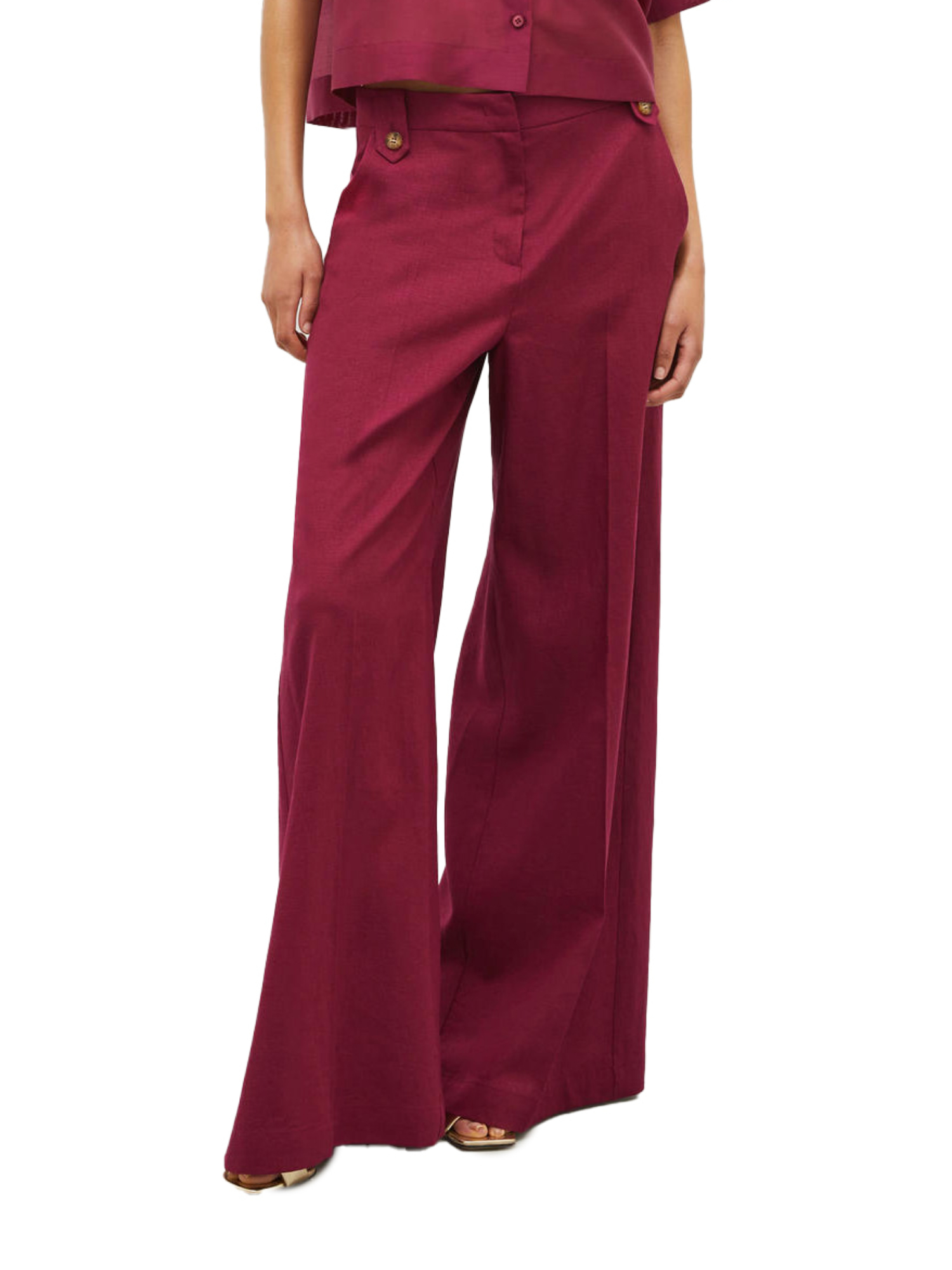 PANTALONI PALAZZO IN TELA DI LINO DONNA VIOLA