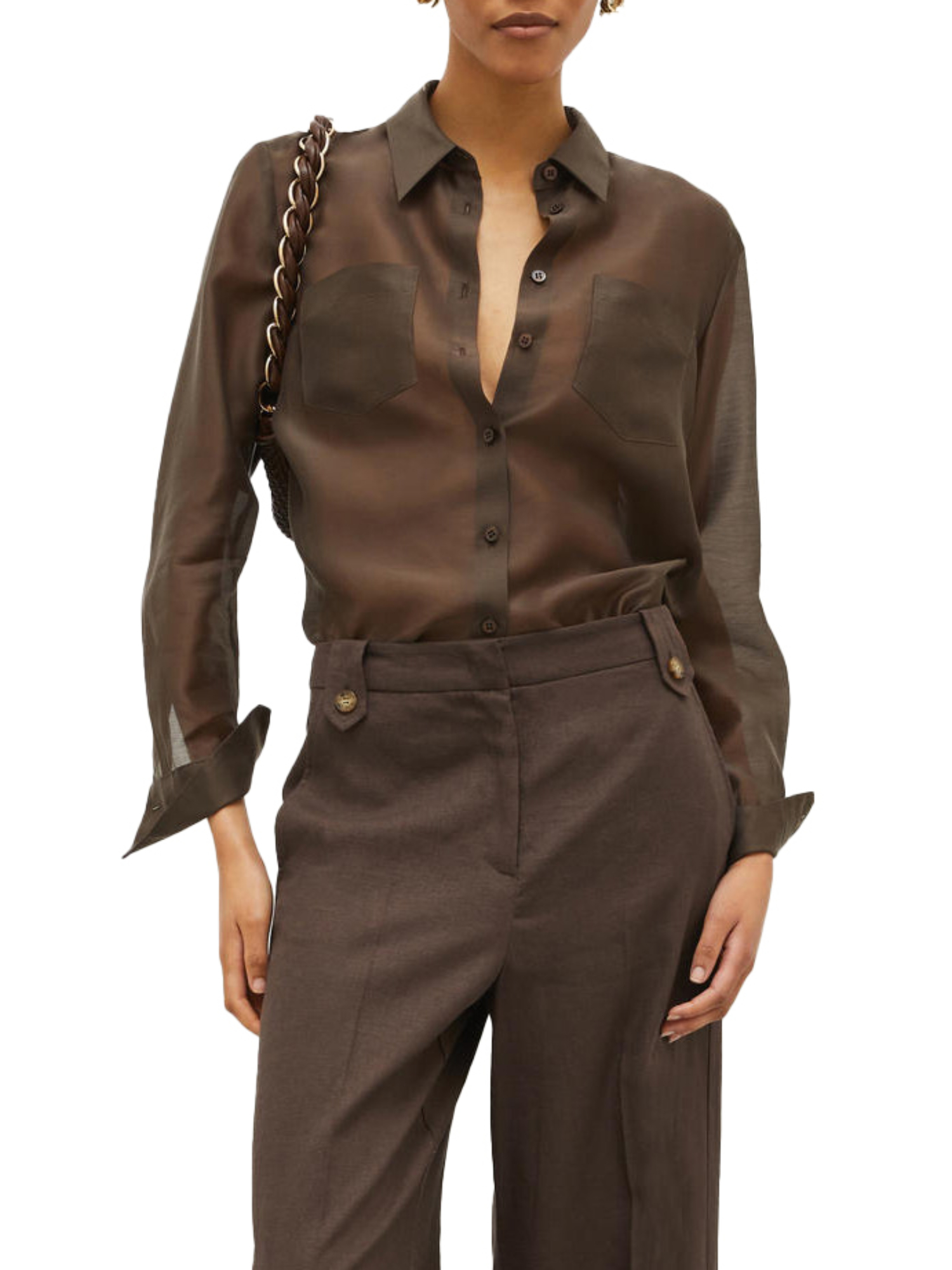 CAMICIA IN ORGANZA LYOCELL DONNA MARRONE