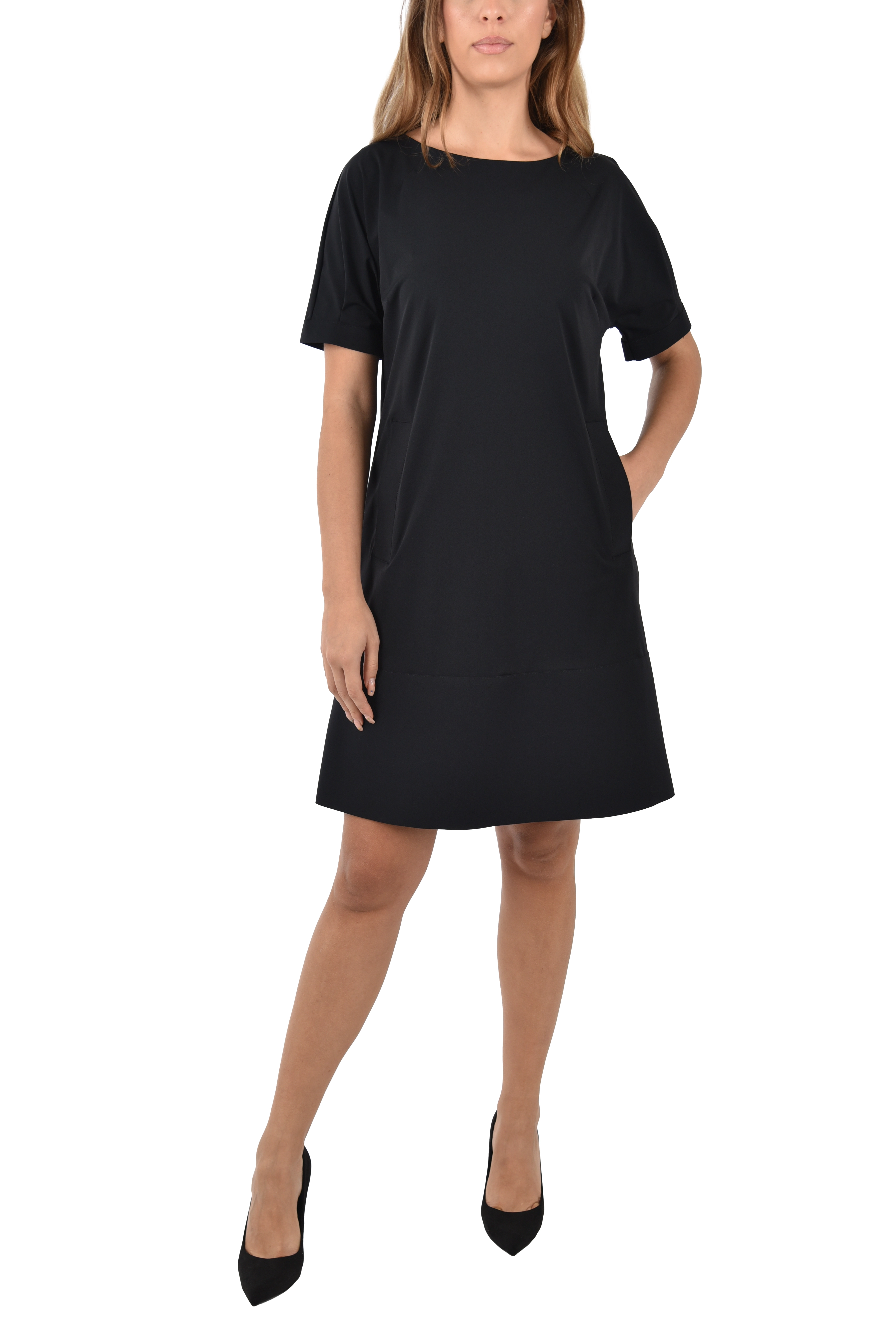VESTITO CORTO IN JESEY CON  LINEA AD A  DONNA NERO