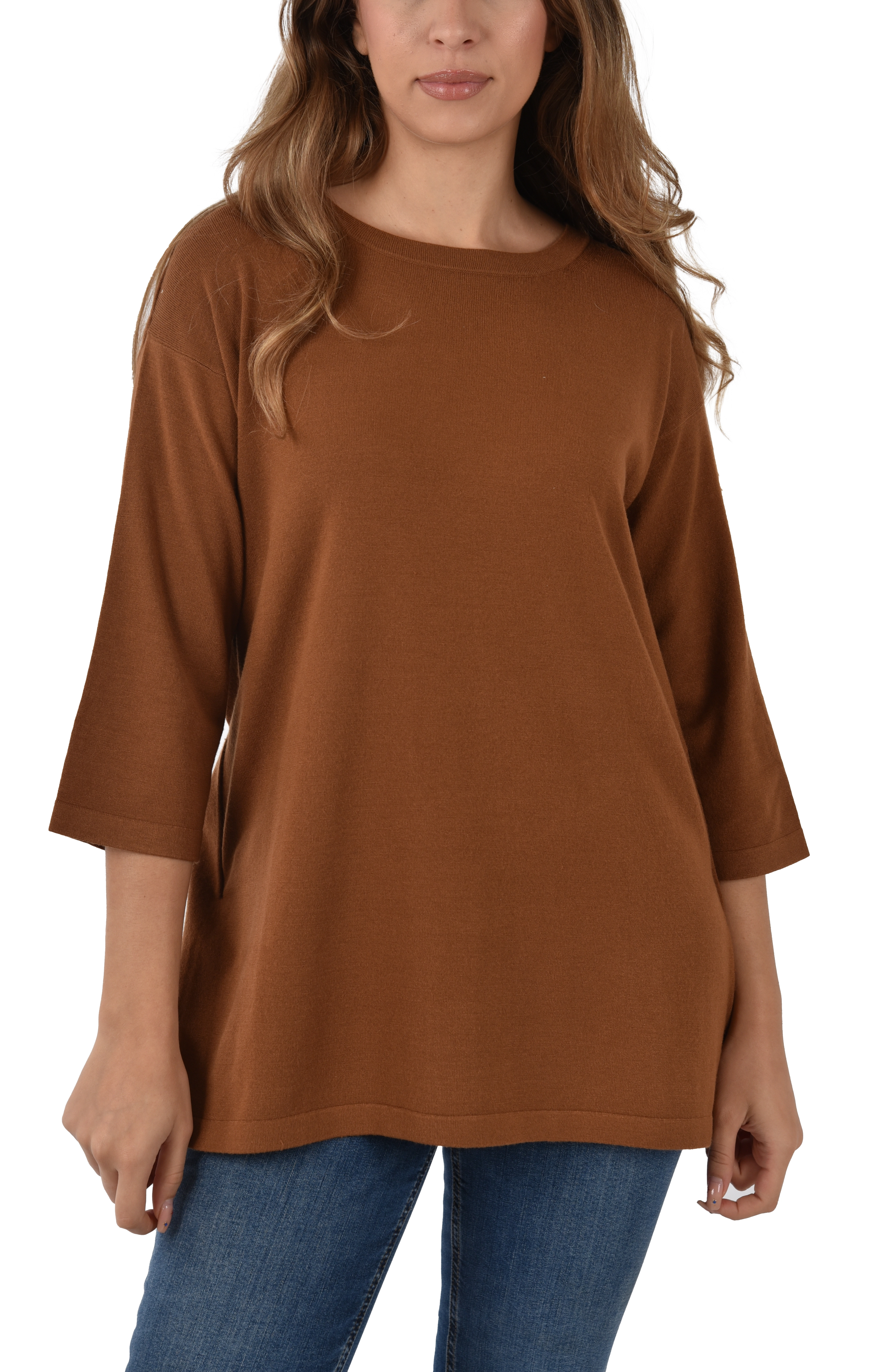 MAGLIA GIROCOLLO  CON CINTURA DONNA MARRONE