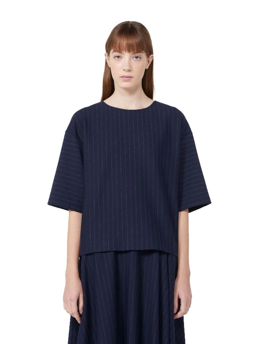BLUSA MANICHE CORTE GESSATO DONNA BLU NAVY