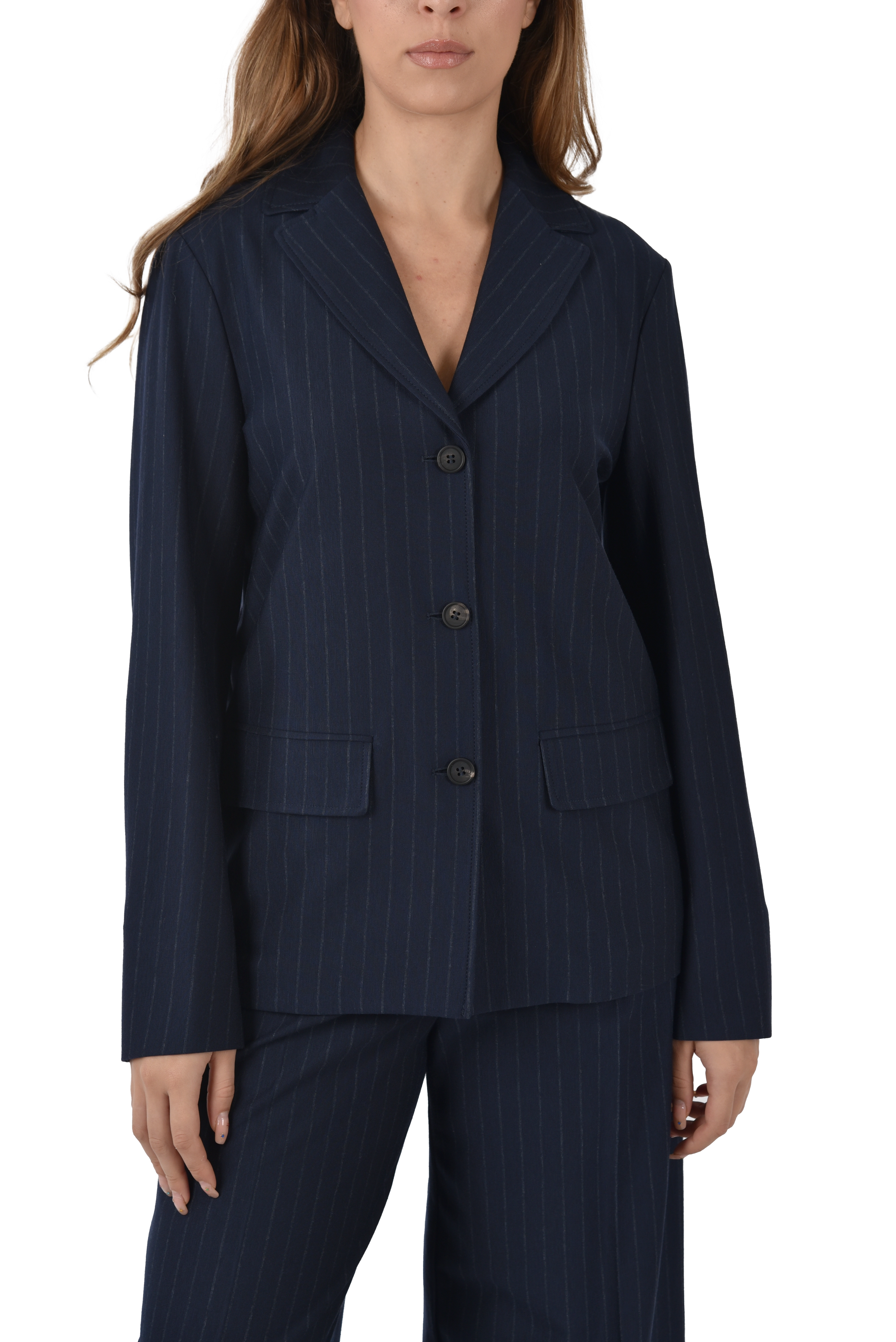 GIACCA BLAZER  IN TESSUTO GESSATO DONNA BLU
