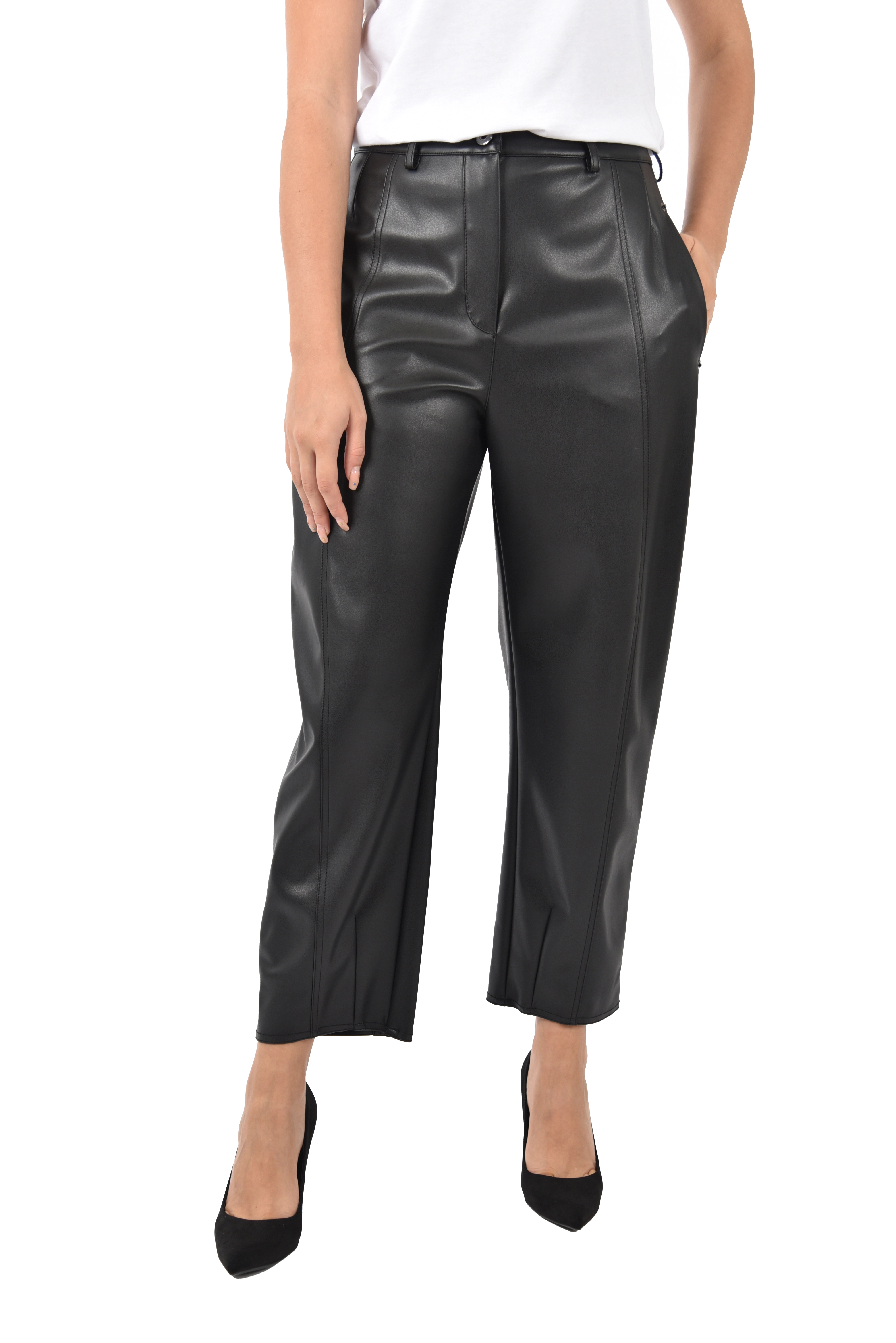 PANTALONI EFFETTO PELLE DONNA NERO