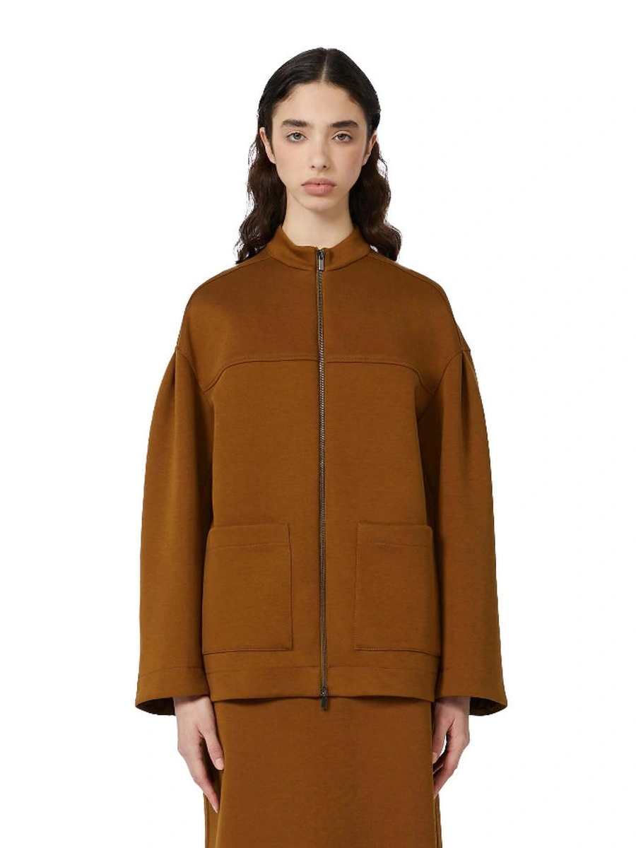 FELPA CON ZIP E TASCHE APPLICATE DONNA CUOIO