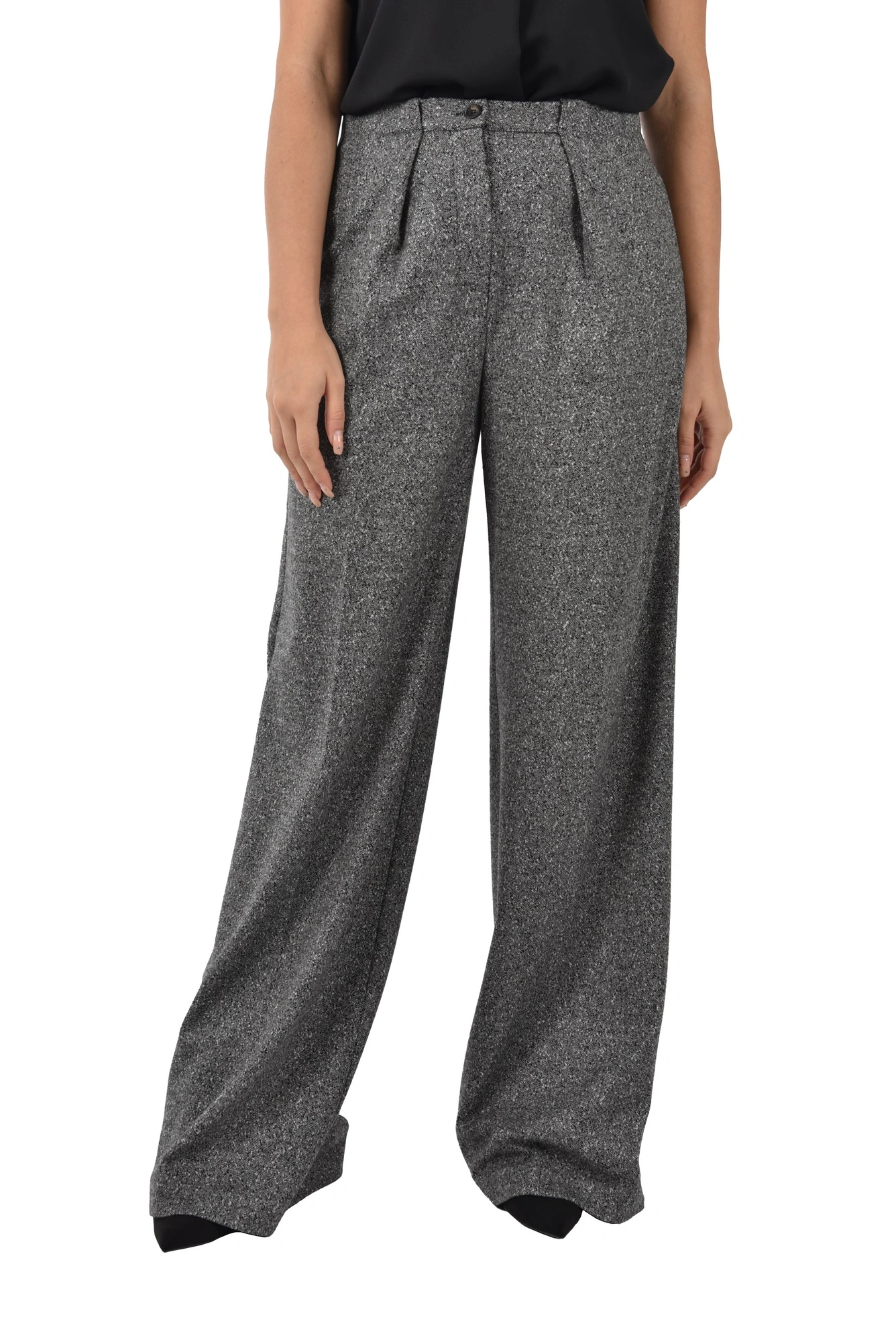 PANTALONI PALAZZO IN JERSEY CON PINCES DONNA NERO