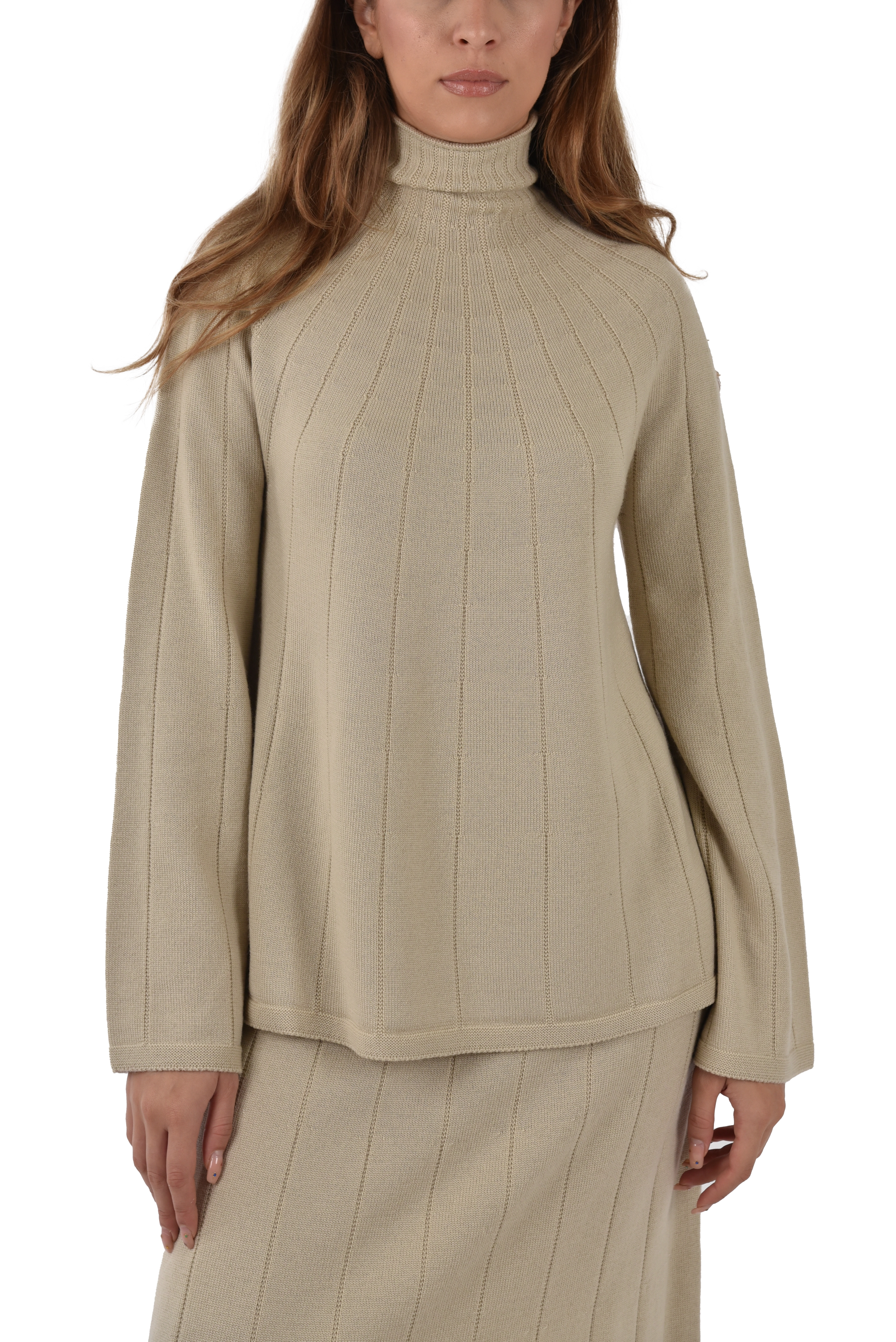 MAGLIA DOLCEVITA IN LANA CON LAVORAZIONE A COSTE DONNA BEIGE