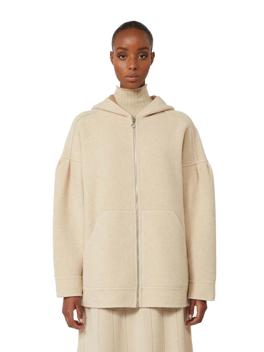 FELPA CON ZIP CON DETTAGLI A CONTRASTO E CAPPUCCIO DONNA BEIGE