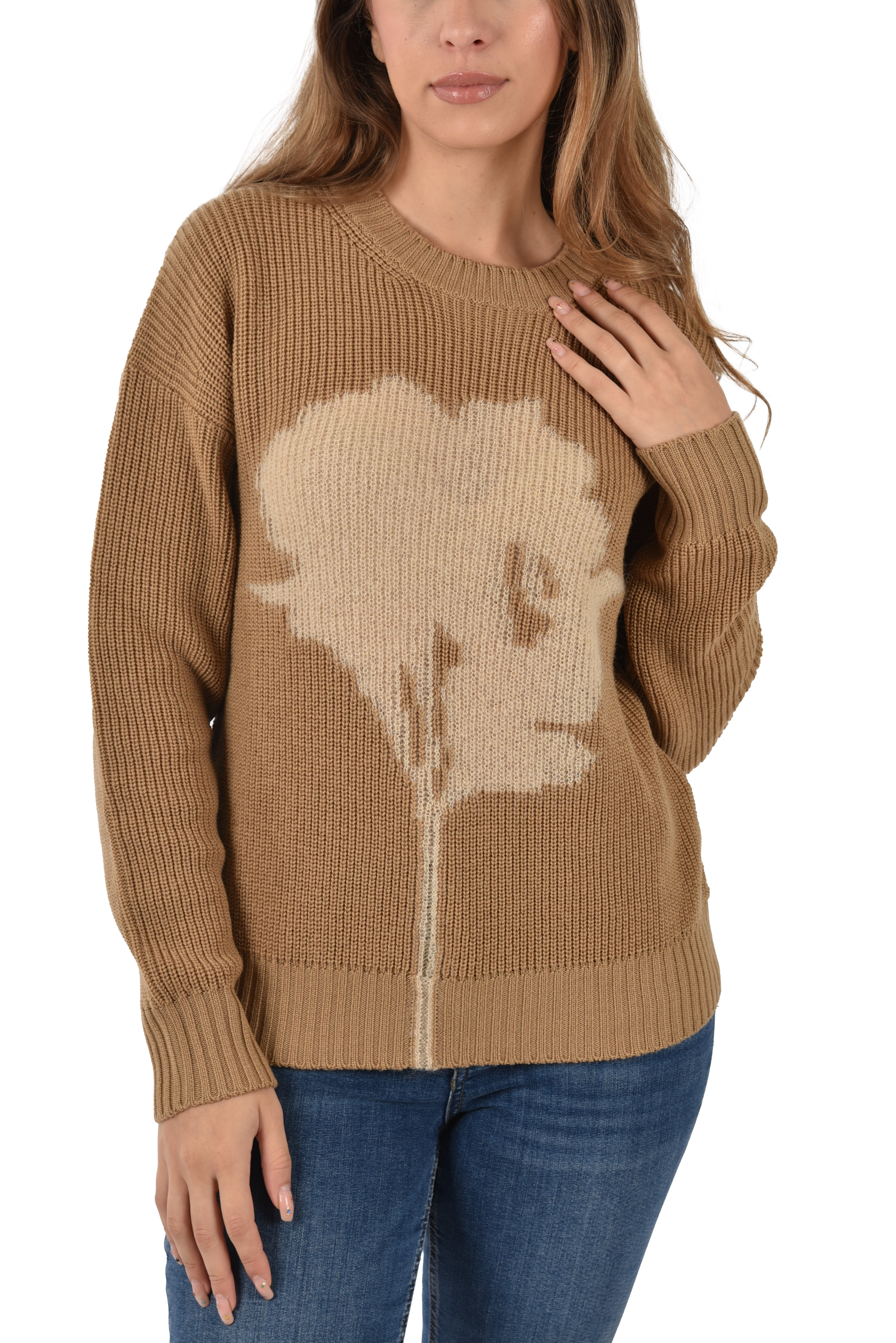MAGLIA IN LANA CON MOTIVO JACQUARD DONNA MARRONE