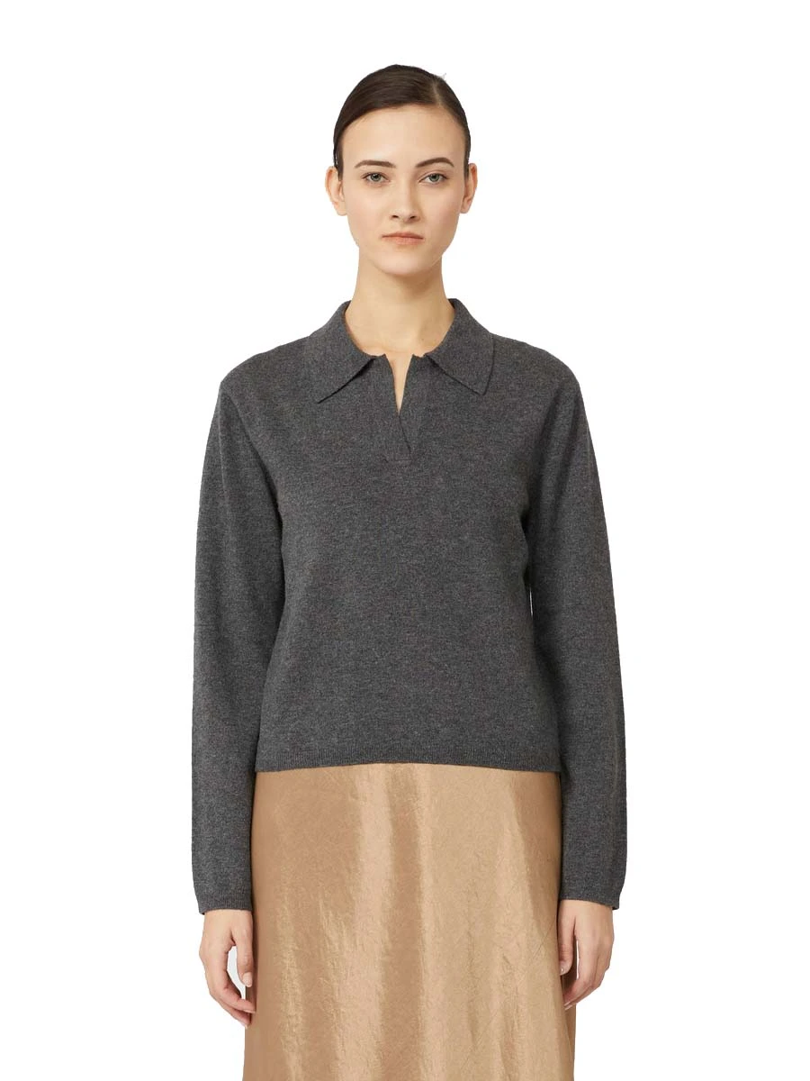POLO MANICA LUNGA IN MISTO CASHMERE DONNA GRIGIO