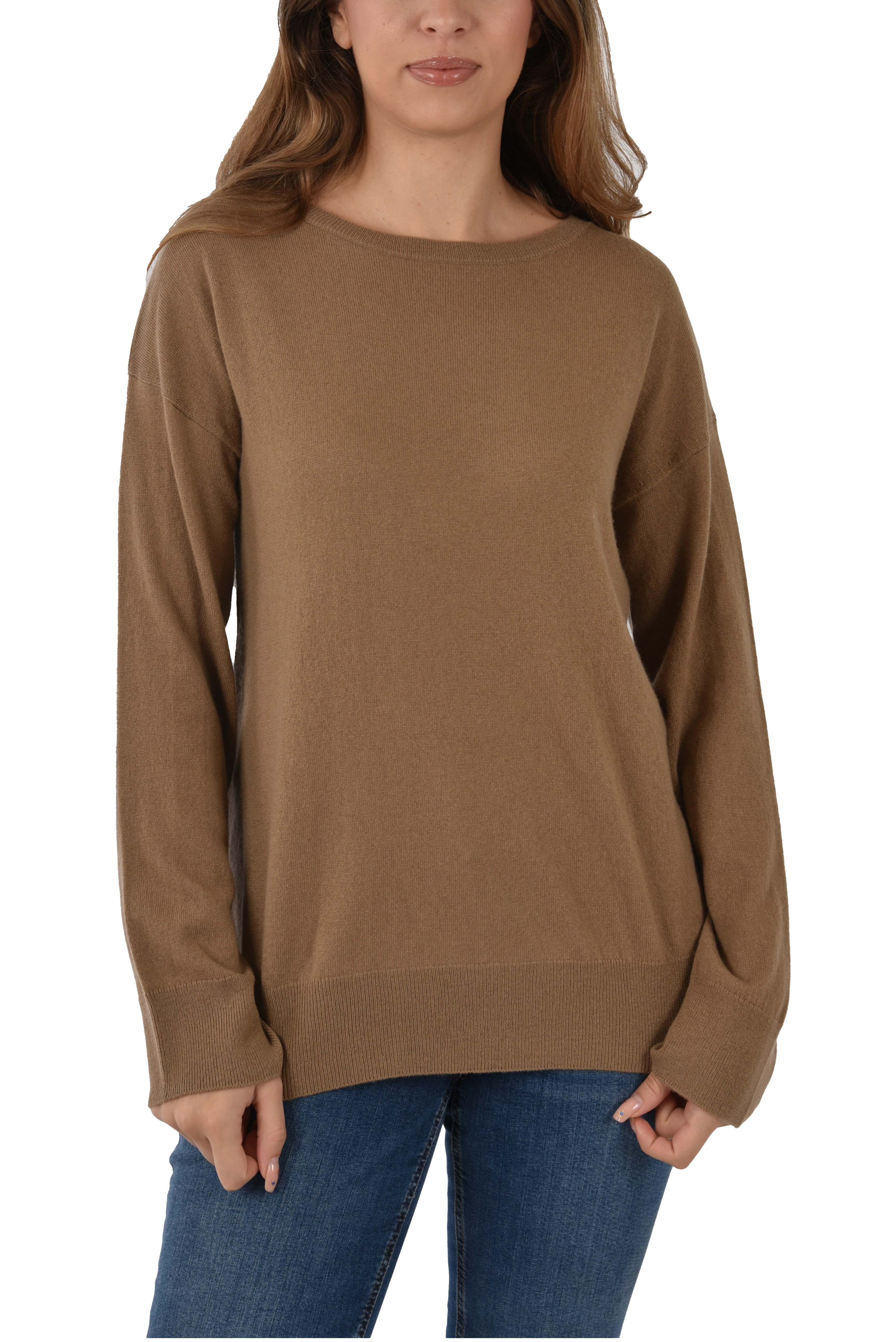 MAGLIA GIROCOLLO IN MISTO LANA E CASHMERE E BORDI A COSTE DONNA MARRONE