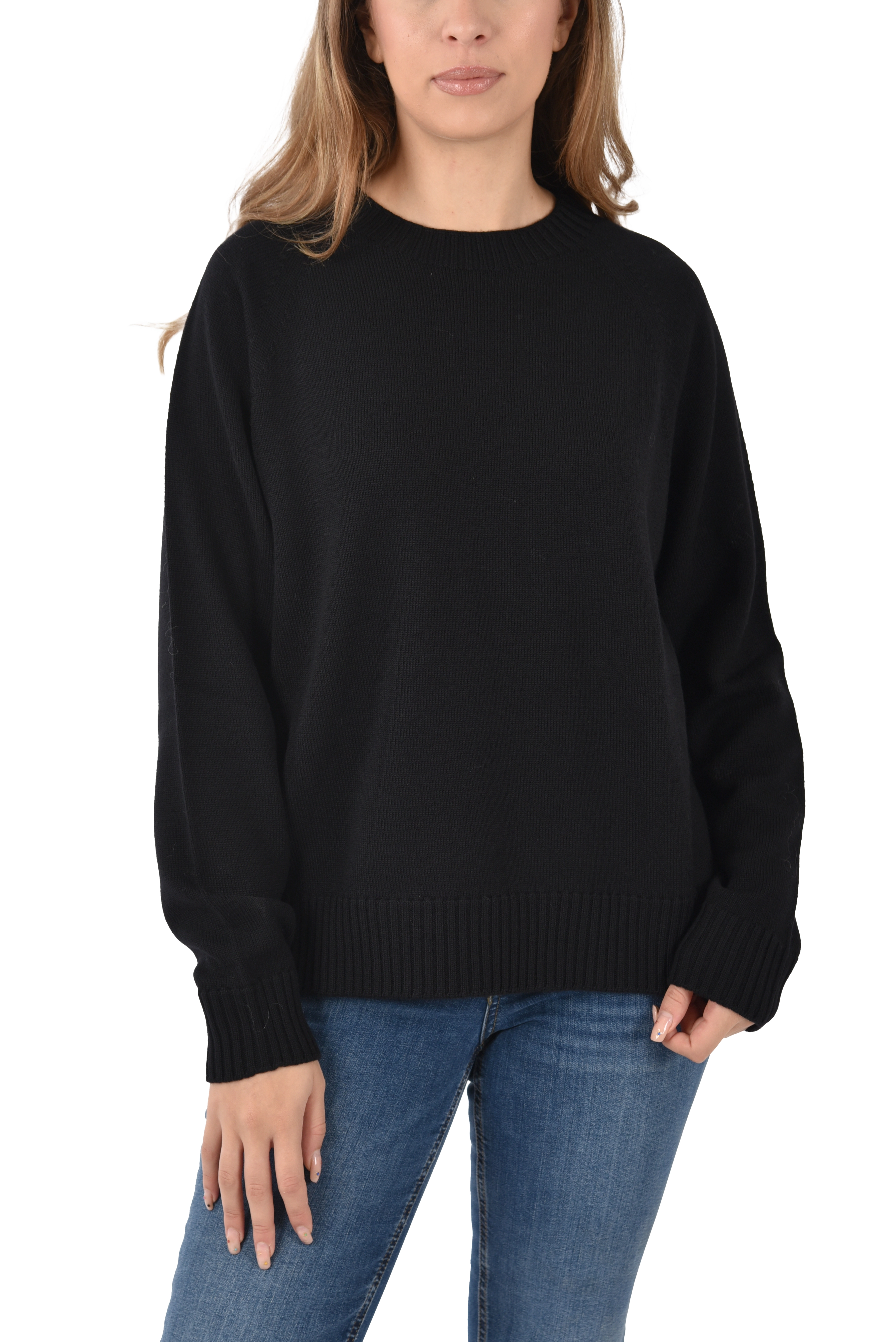 MAGLIA GIROCOLLO  CON BORDI RIFINITI DONNA NERO