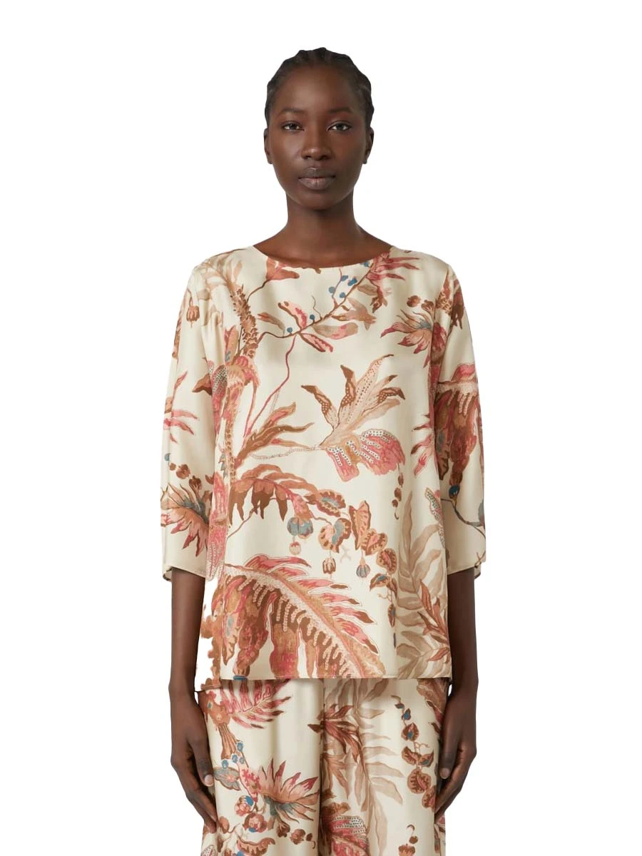 BLUSA CON STAMPA IN SETA DONNA BIANCO