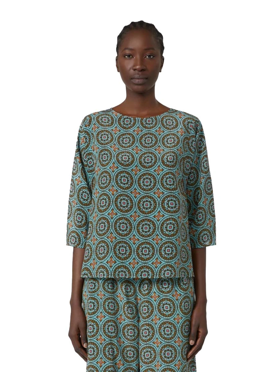 BLUSA GIROCOLLO IN SETA DONNA AZZURRO