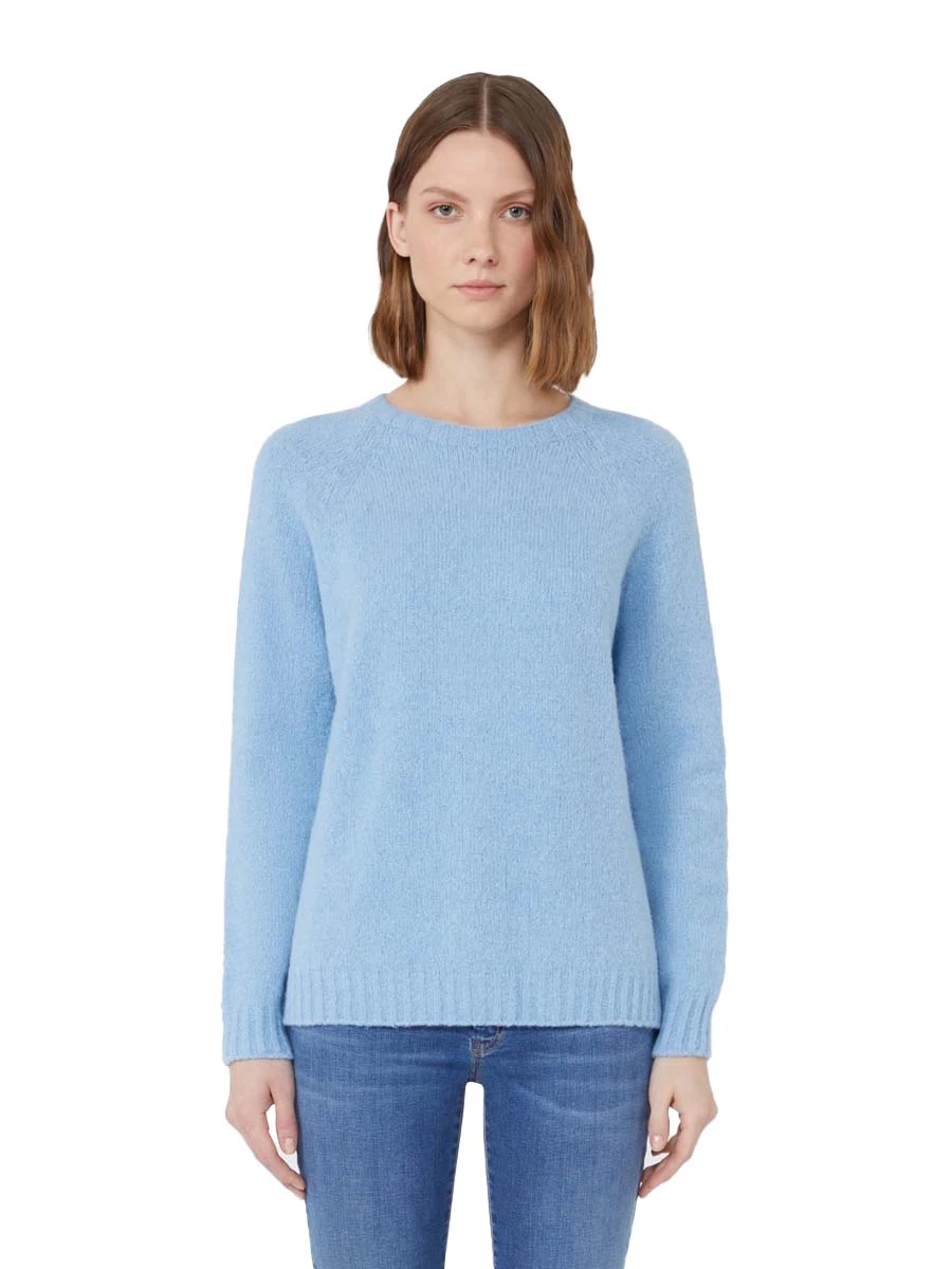 MAGLIA GIROCOLLO IN FILATO ALPACA E COTONE DONNA AZZURRO