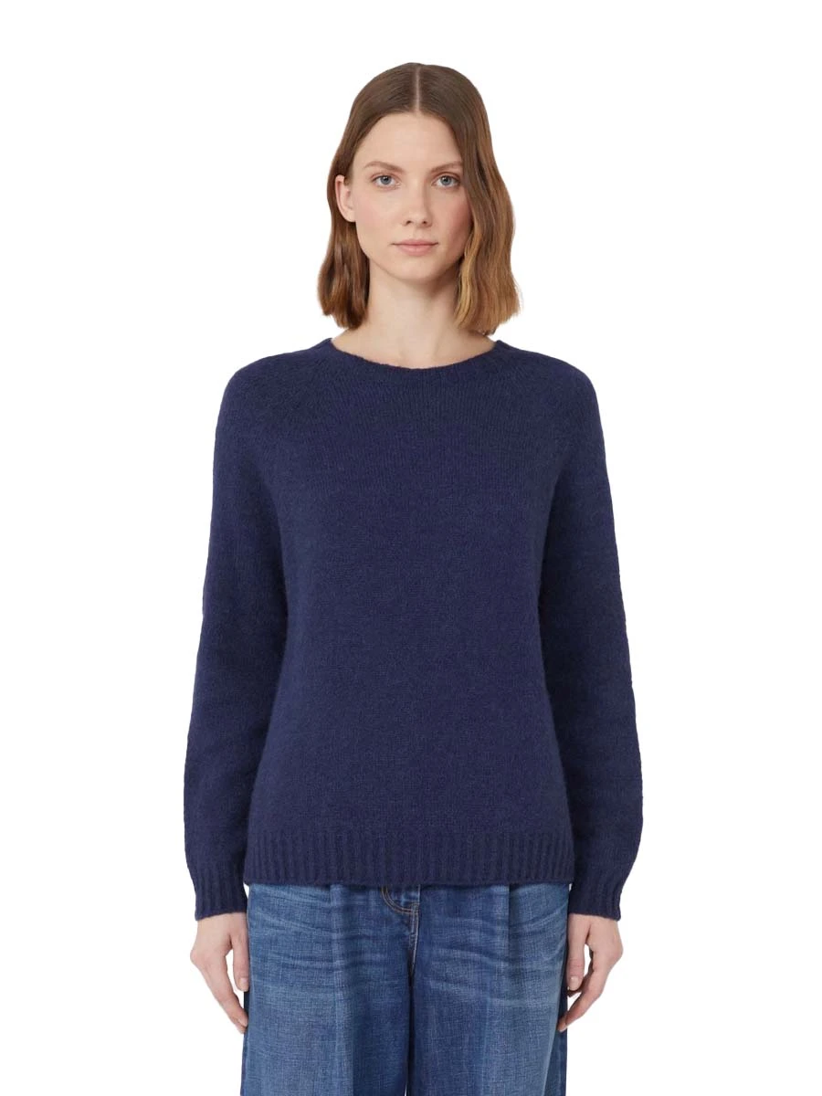 MAGLIA GIROCOLLO IN FILATO ALPACA E COTONE DONNA BLU