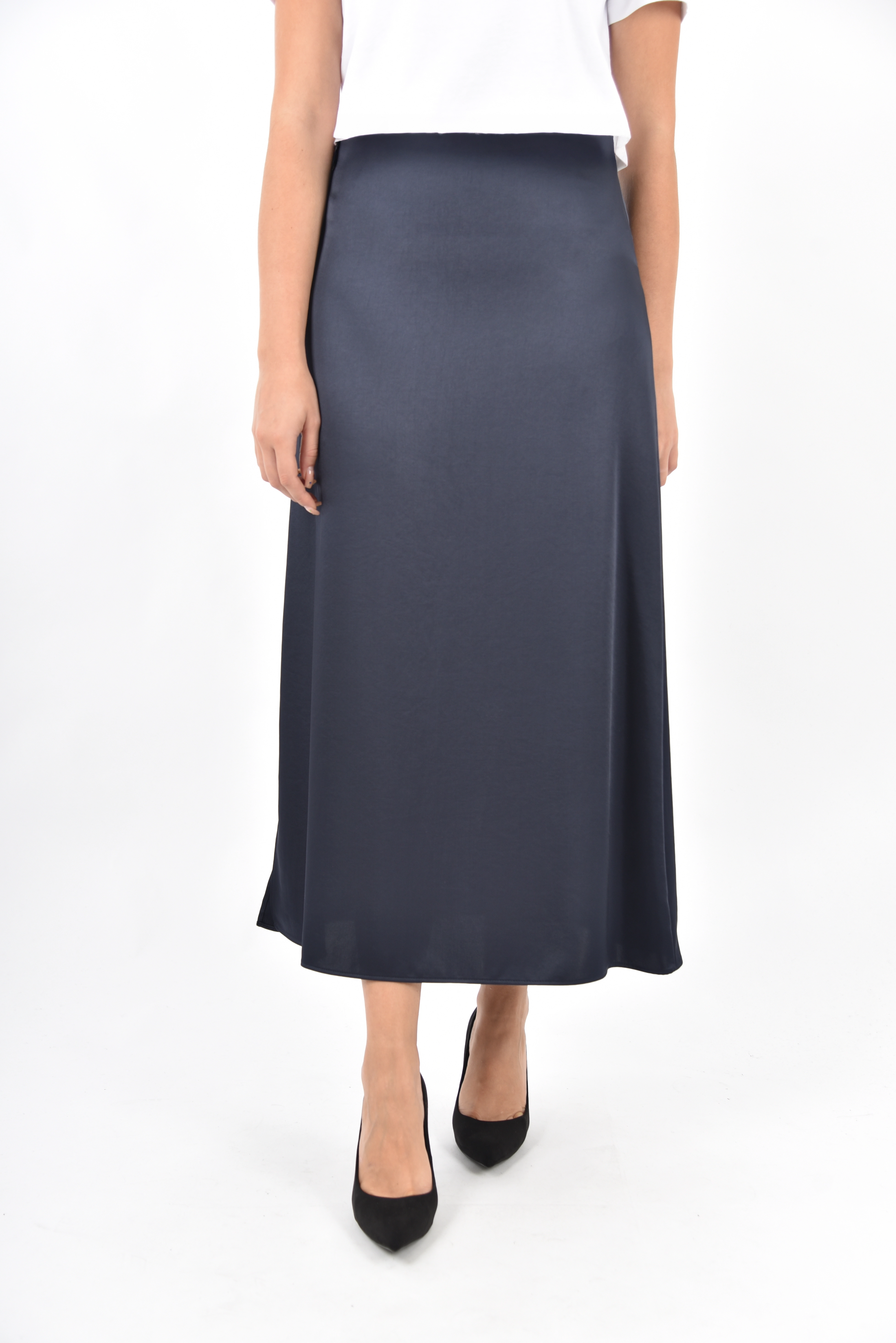 GONNA LUNGA IN RASO CON ZIP LATERALE BLU