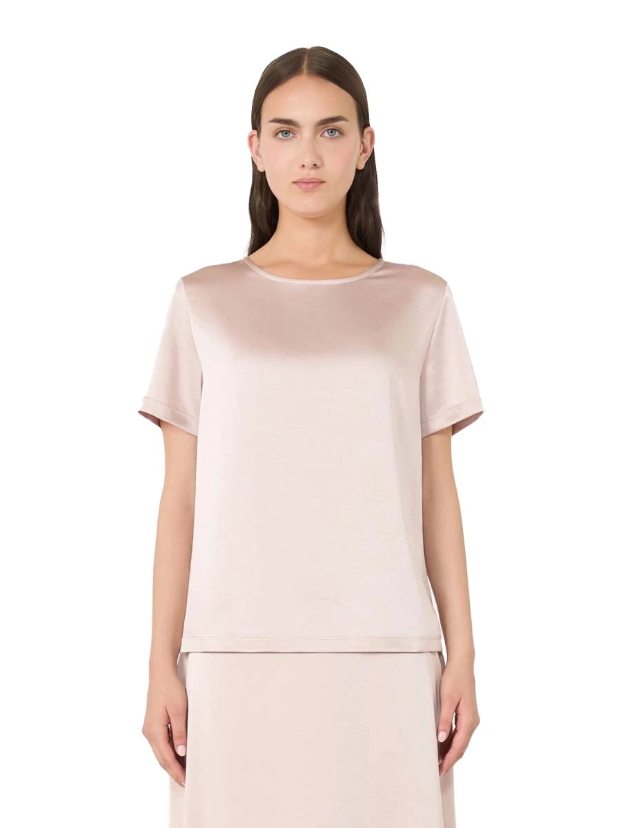 T-SHIRT MANICA CORTA IN RASO CHIUSURA A GOCCIA DONNA ROSA