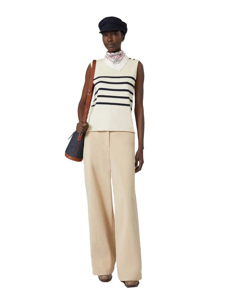 PANTALONI PALAZZO IN COTONE CON TASCHE ALLA FRANCESE DONNA BEIGE