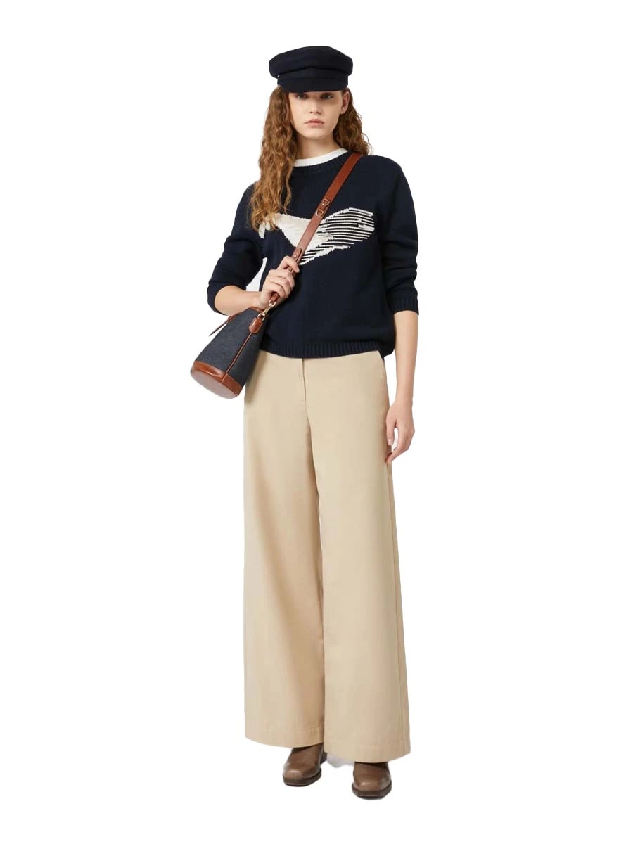 MAGLIA GIROCOLLO IN MISTO COTONE CON DISEGNO DONNA BLU