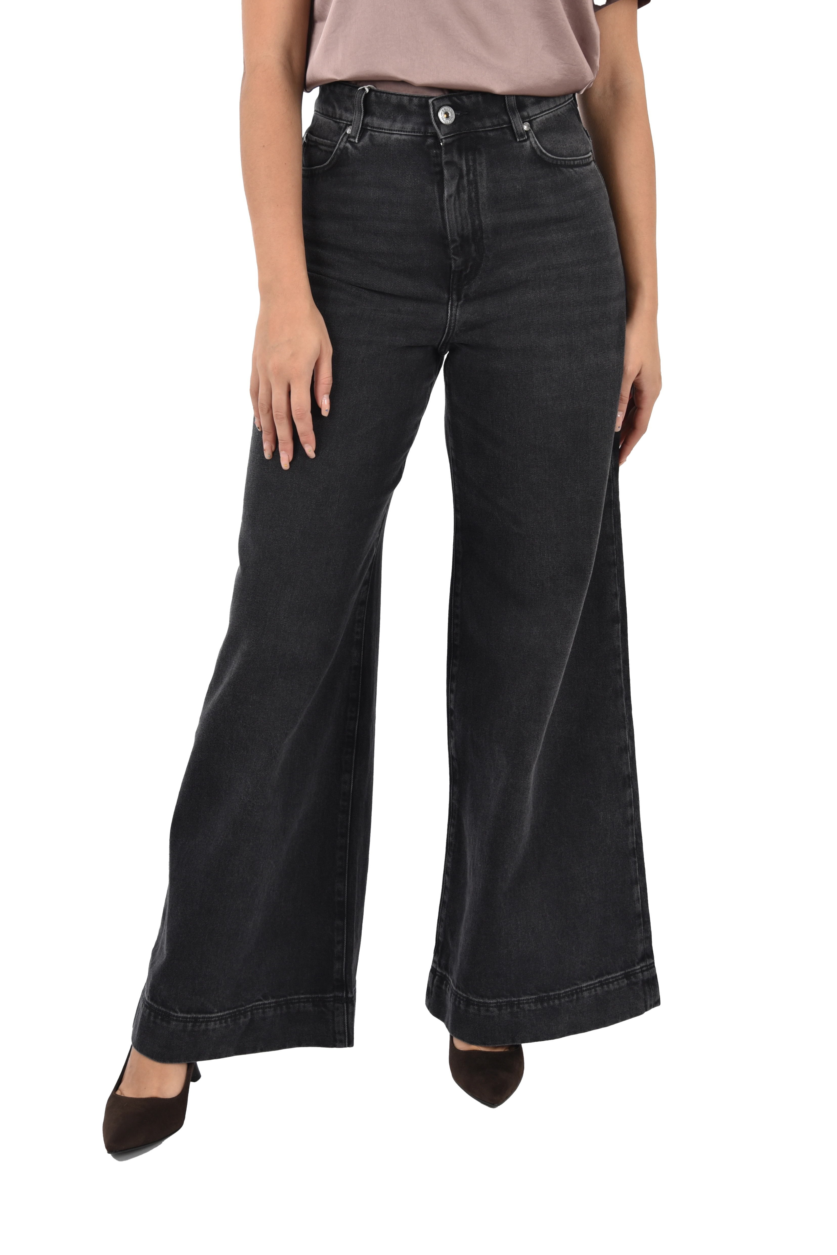 JEANS PALAZZO CHIUSURA CON BOTTONE E ZIP COPERTA DONNA NERO