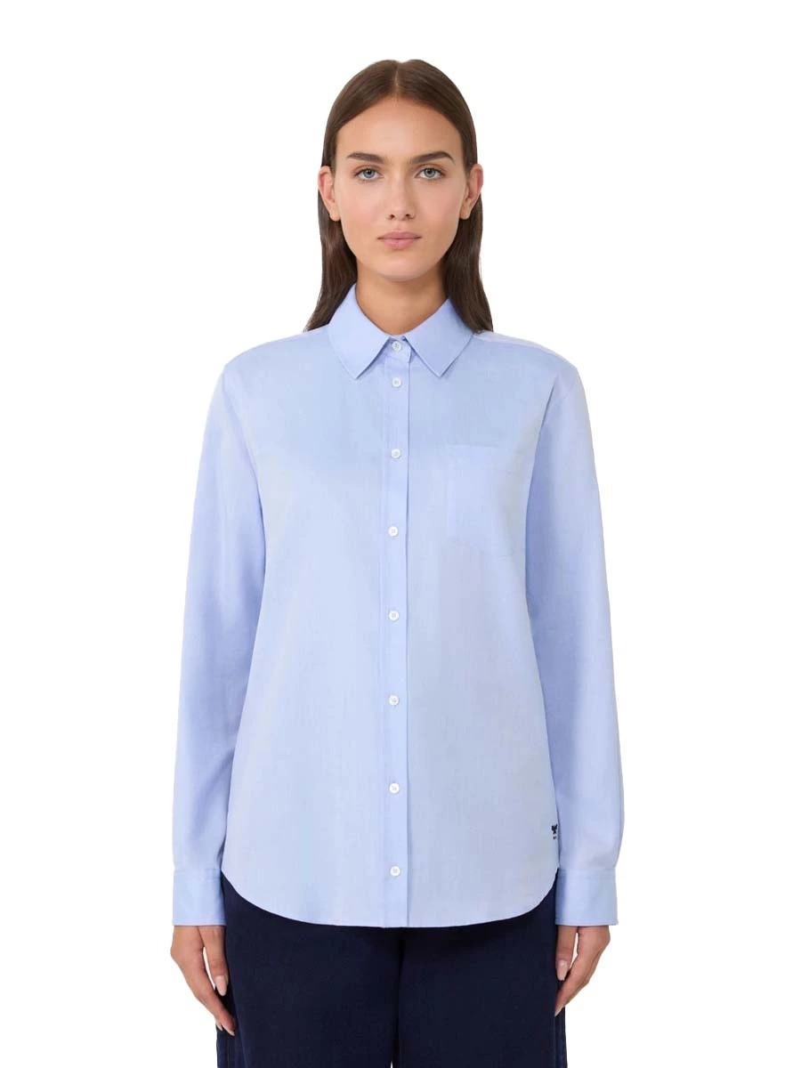 CAMICIA IN COTONE CON TASCA E LOGO RICAMATO DONNA AZZURRO