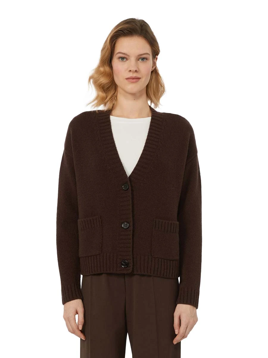 CARDIGAN IN LANA SCOLLO A V DONNA MARRONE