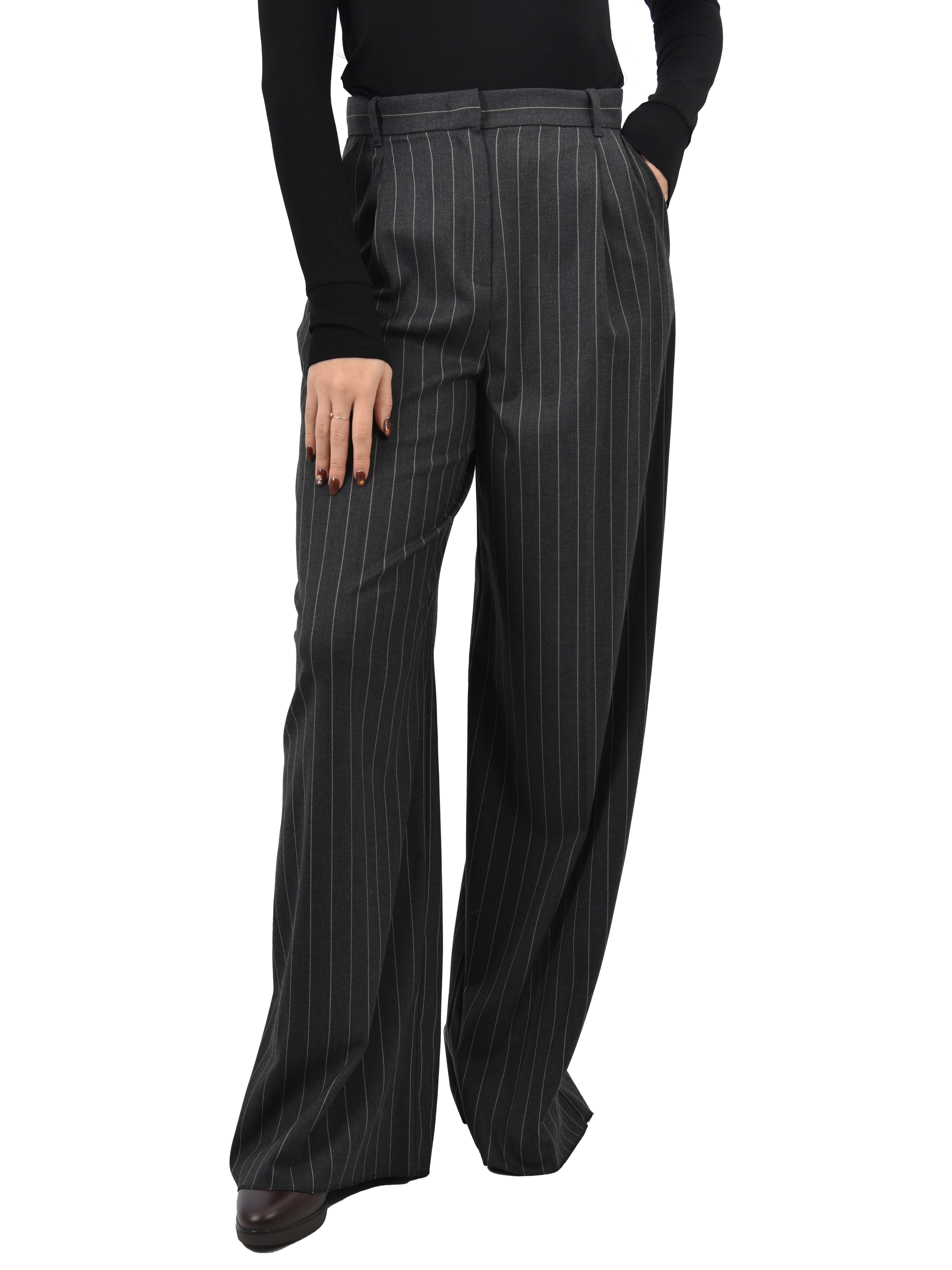 PANTALONI PALAZZO CON MOTIVO GESSATO DONNA GRIGIO SCURO