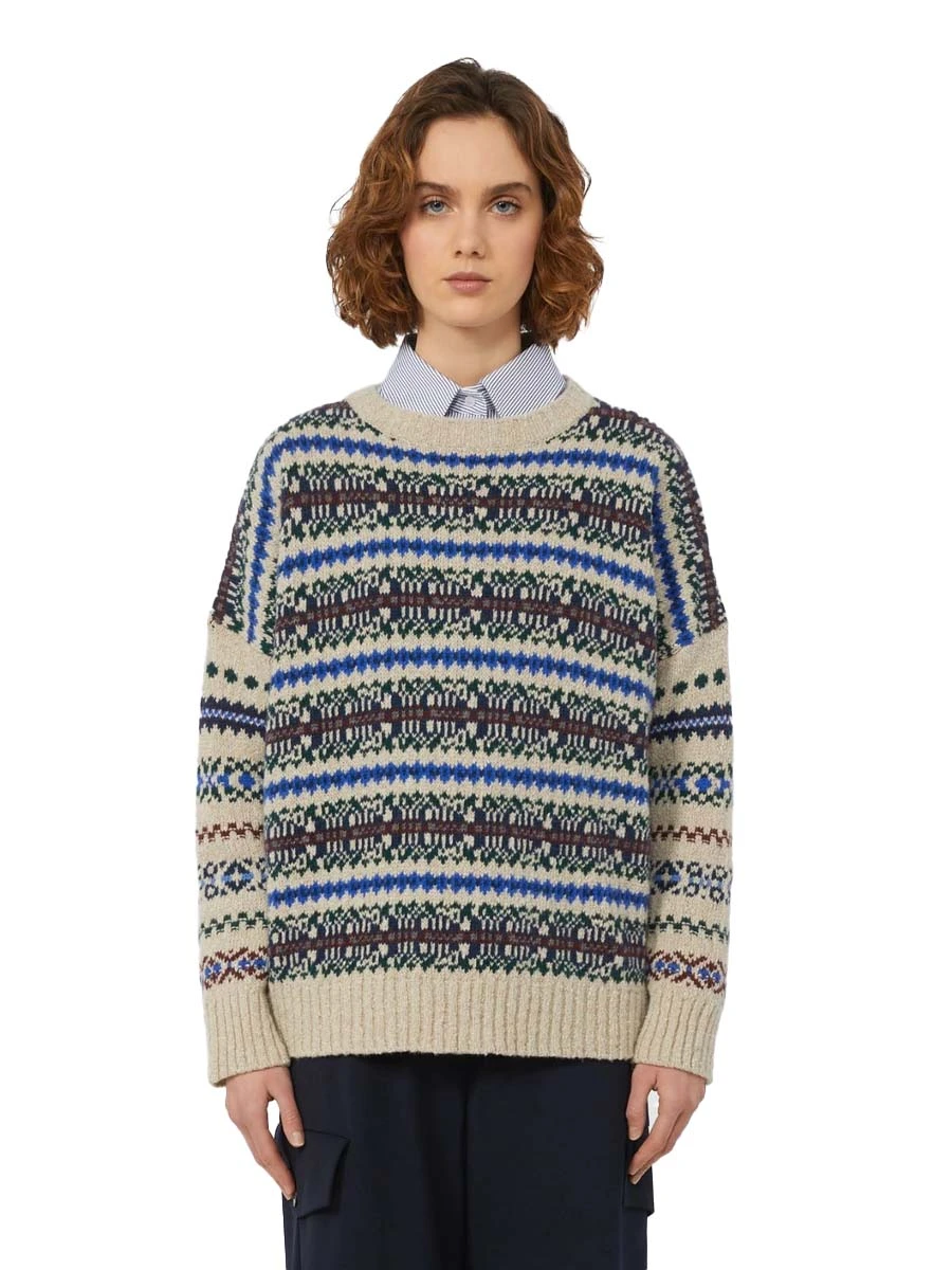 MAGLIA GIROCOLLO CON FANTASIA MISTO LANA DONNA BIANCO