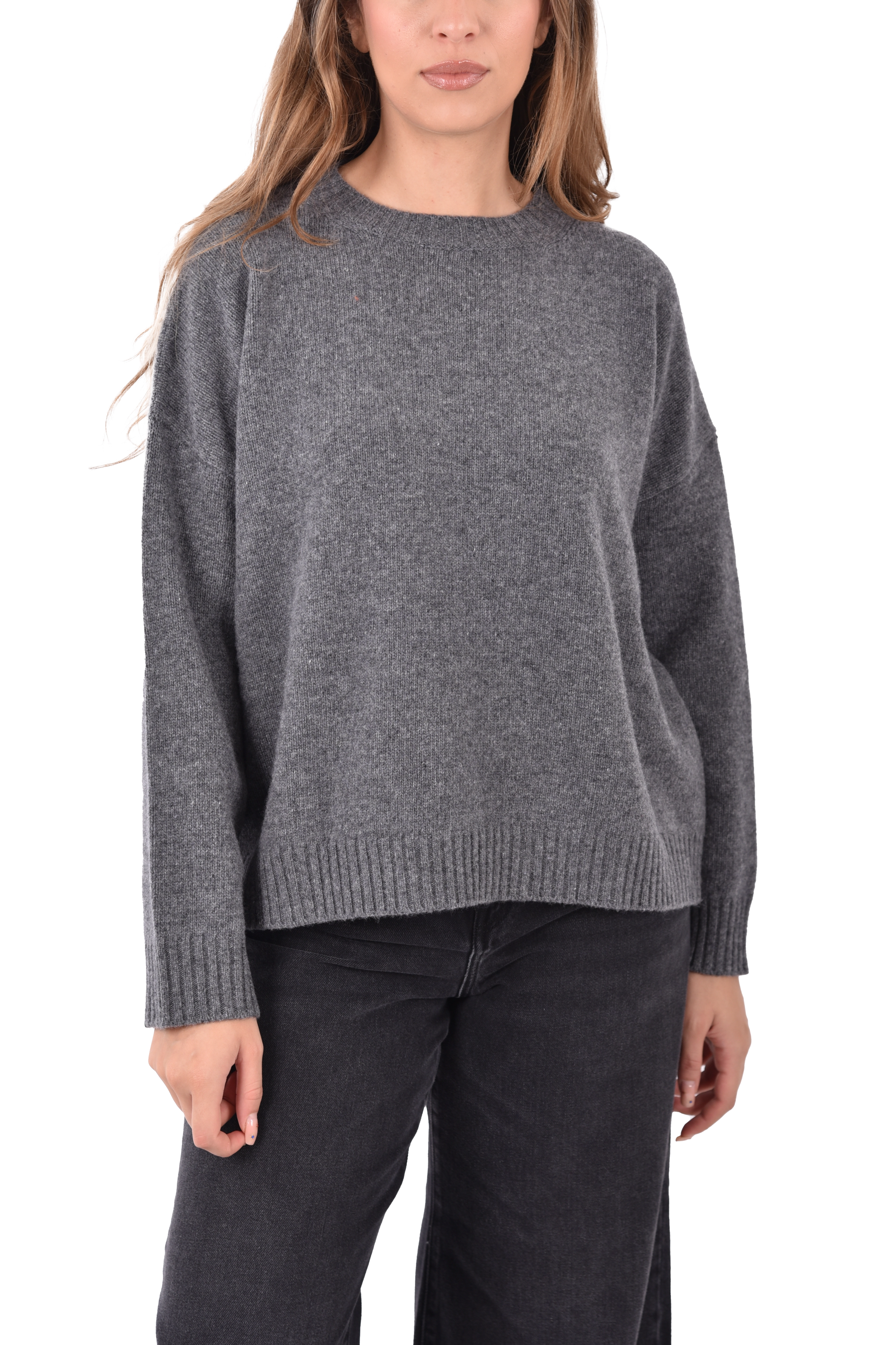 MAGLIA GIROCOLLO IN PURA LANA CON BORDI RIFINITI DONNA ANTRACITE