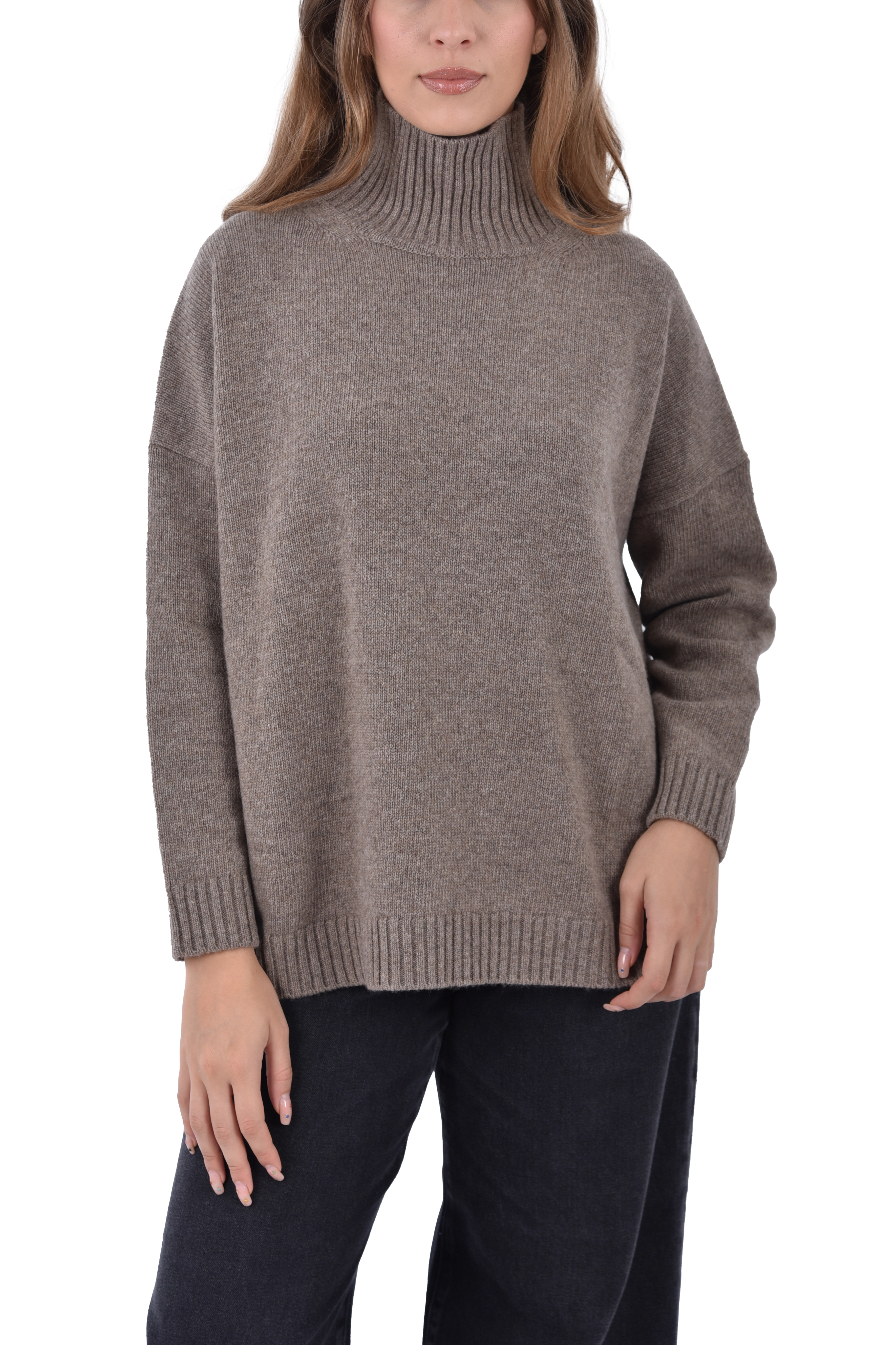 MAGLIA DOLCEVITA IN FILO RASATO DI PURA LANA DONNA MARRONE