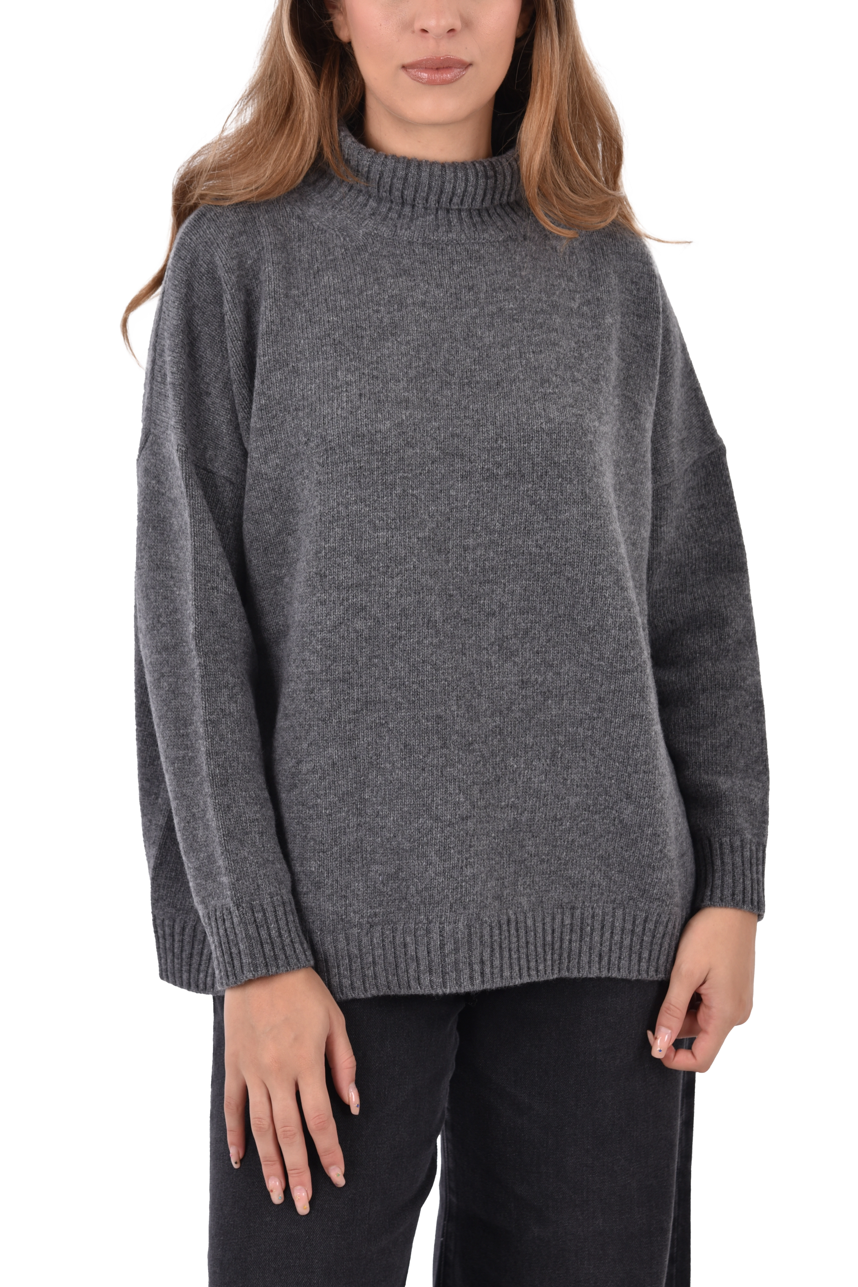 MAGLIA DOLCEVITA IN FILO RASATO DI PURA LANA DONNA ANTRACITE