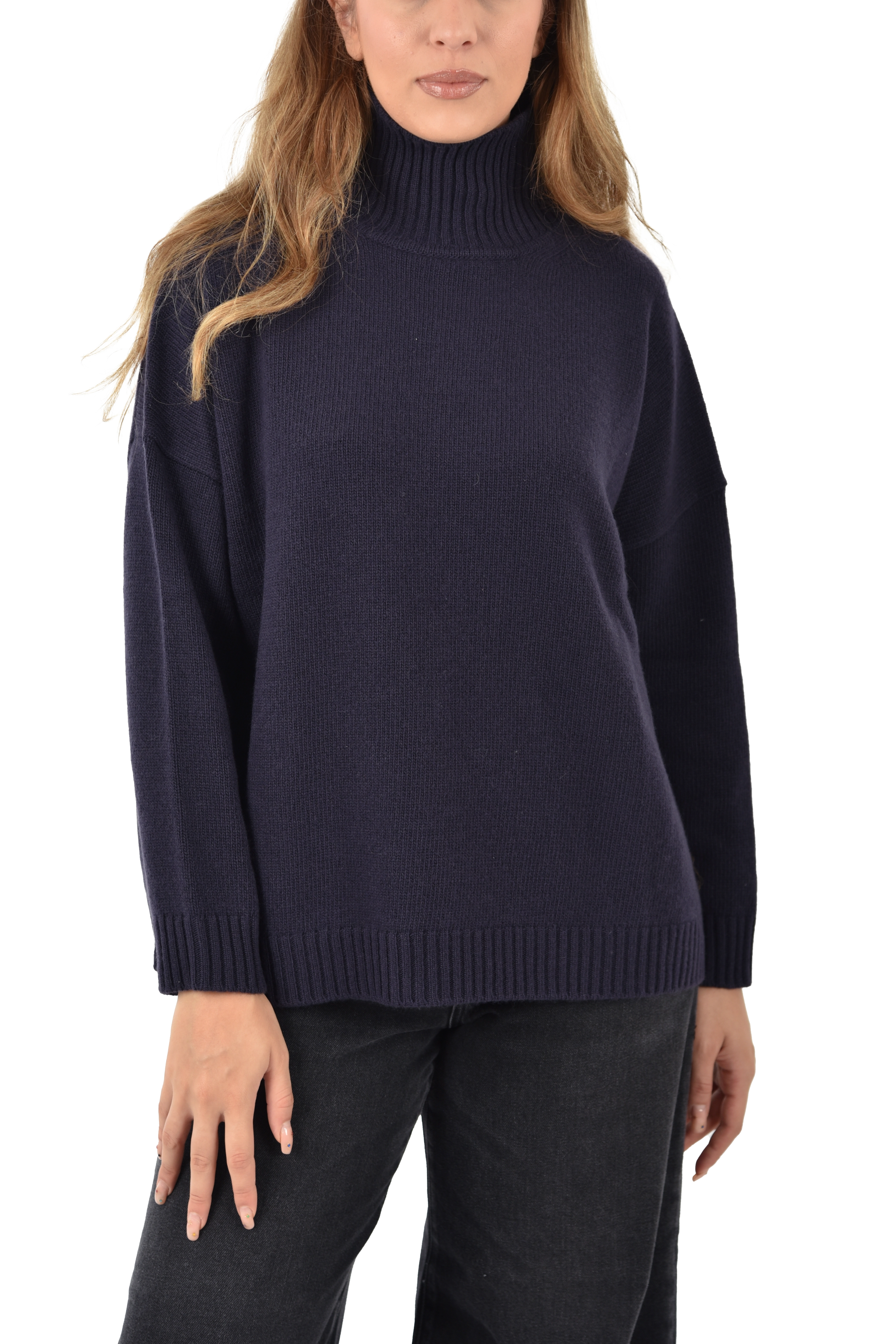 MAGLIA DOLCEVITA IN FILO RASATO DI PURA LANA DONNA BLU