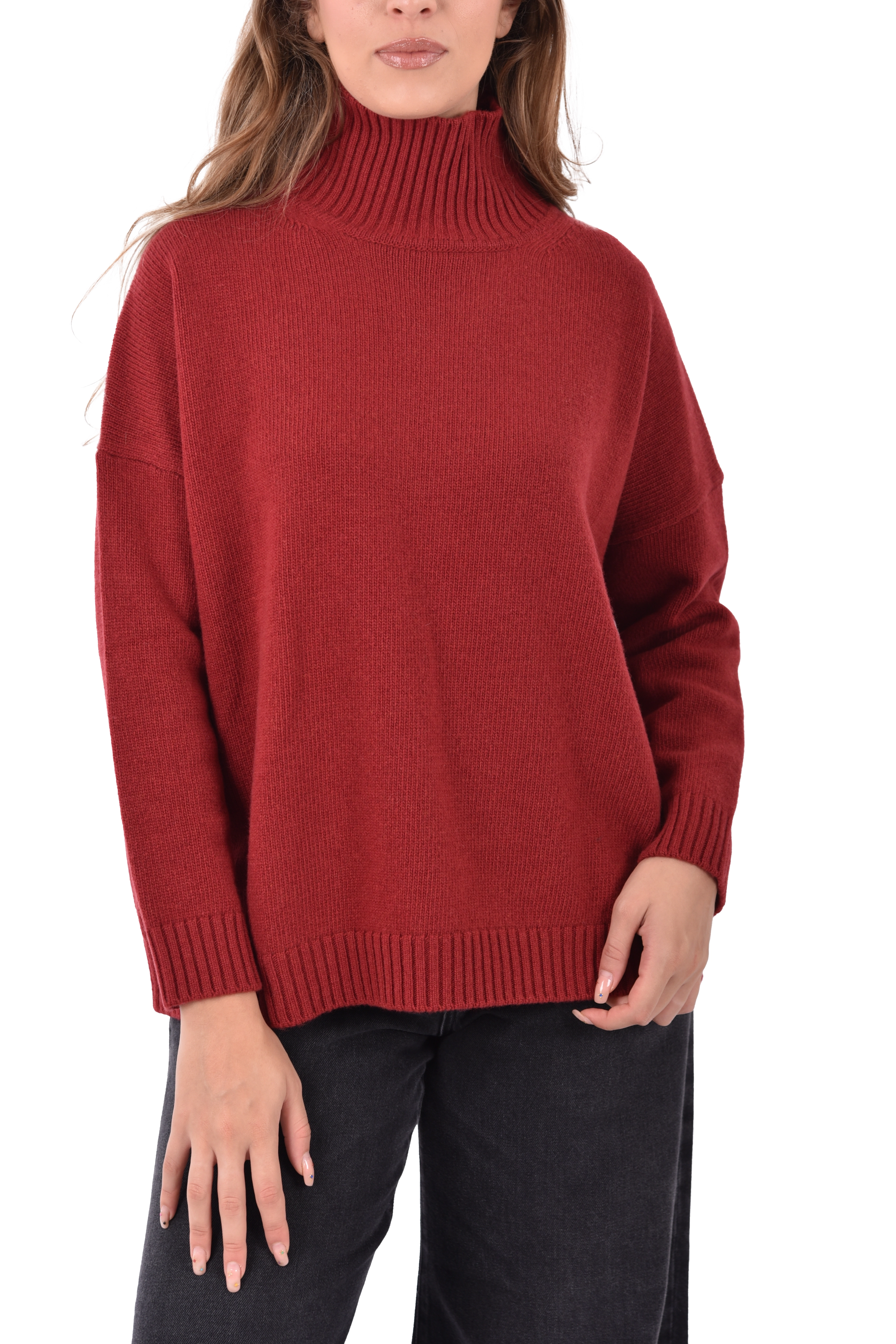 MAGLIA DOLCEVITA IN FILO RASATO DI PURA LANA DONNA ROSSO