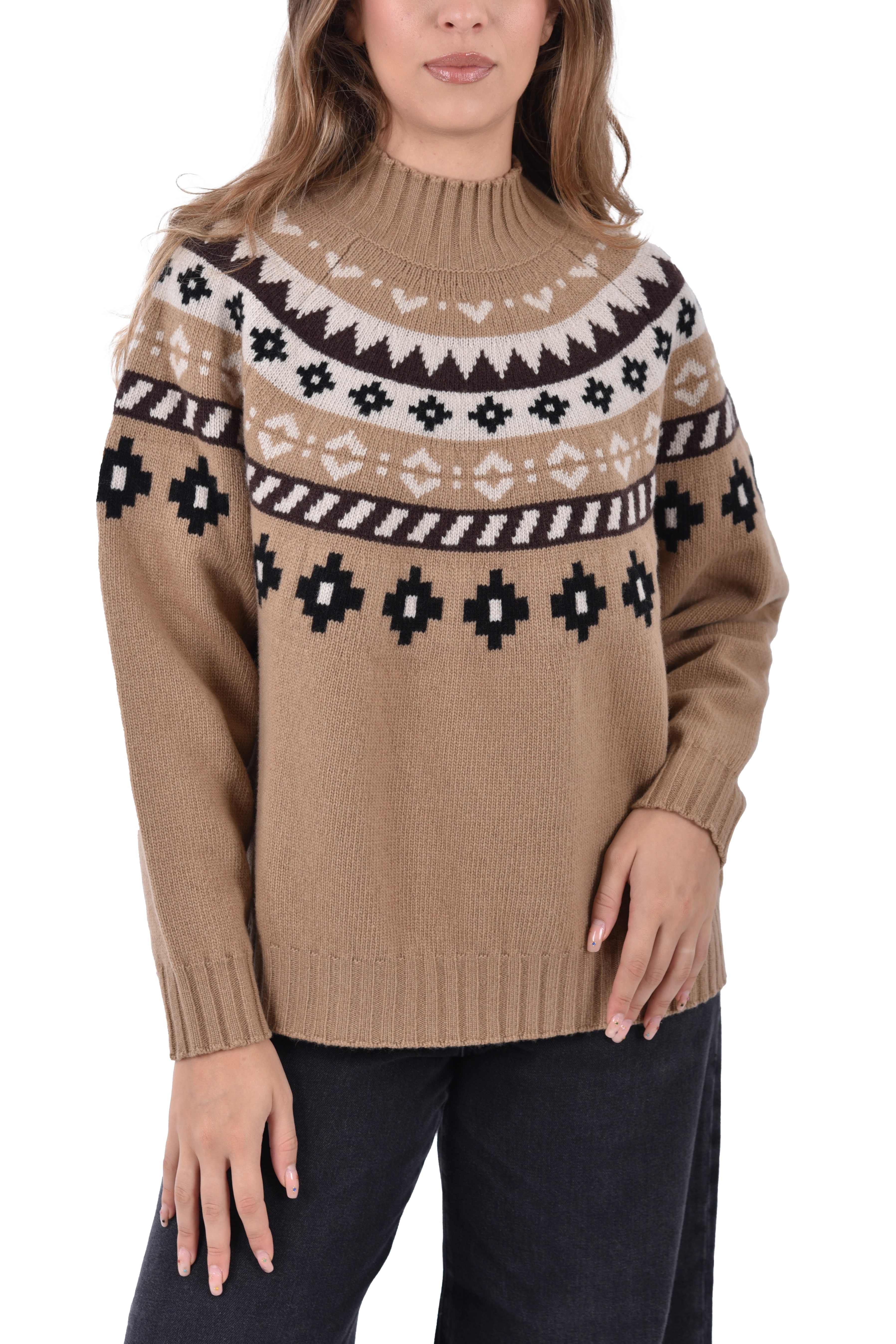 MAGLIA DOLCEVITA CON FANTASIA A CONTRASTO DONNA