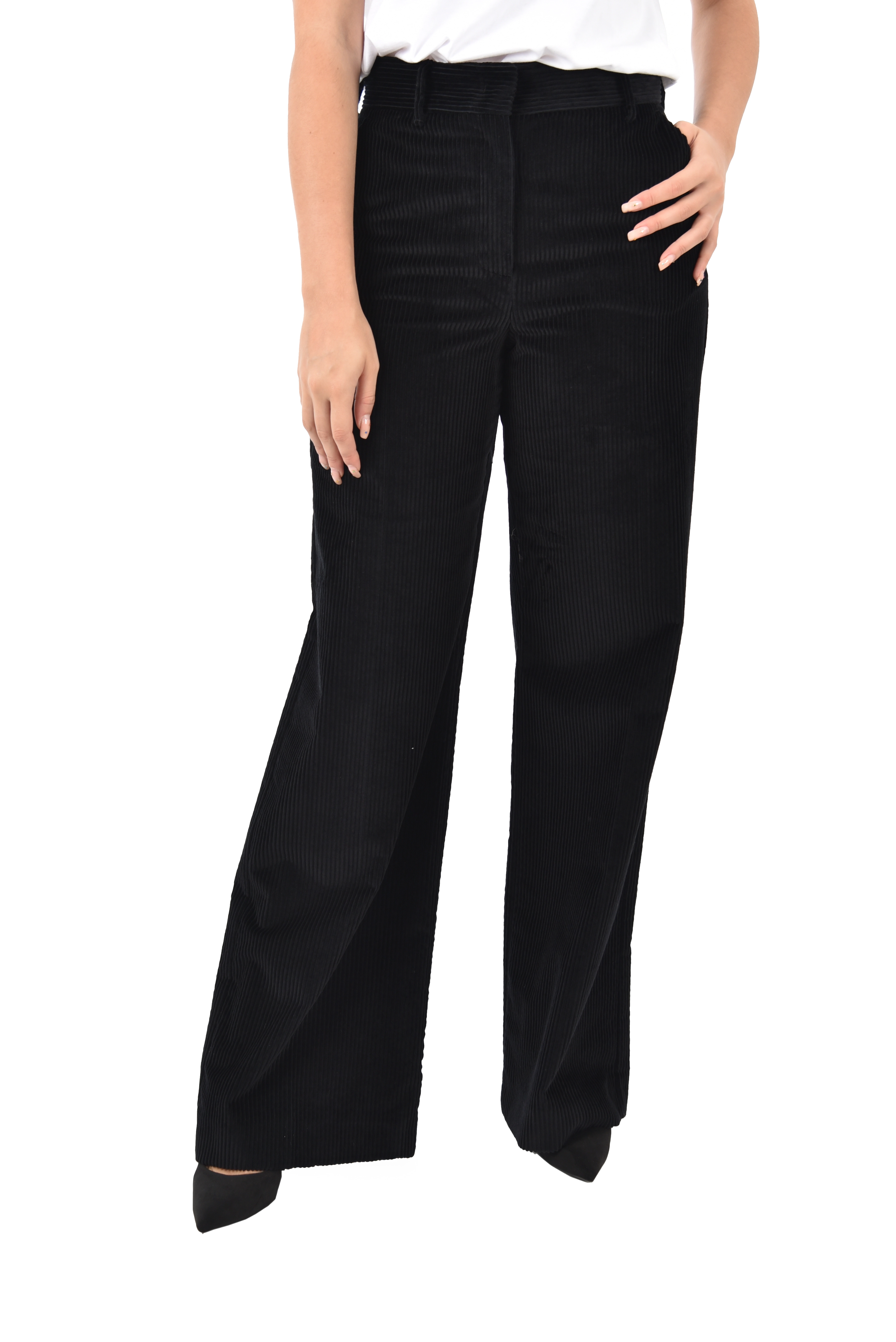 PANTALONI PALAZZO IN VELLUTO MILLERIGHE DONNA NERO