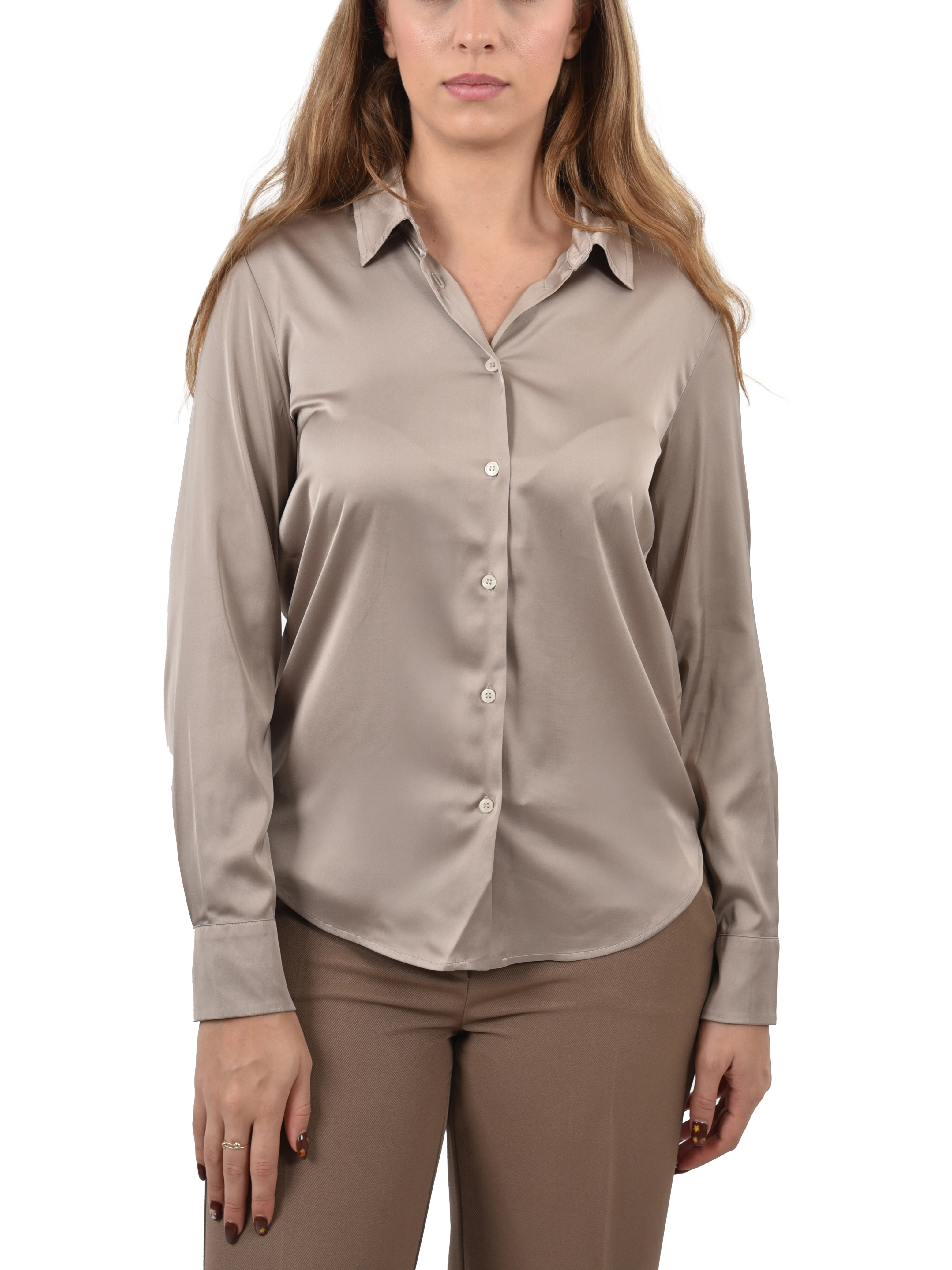 CAMICIA IN RASO LEGGERO CON ABBOTTONATURA A VISTA DONNA BEIGE