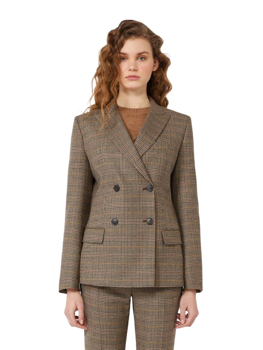 BLAZER DOPPIOPETTO IN PURA LANA TASCHE A FILETTO DONNA MARRONE