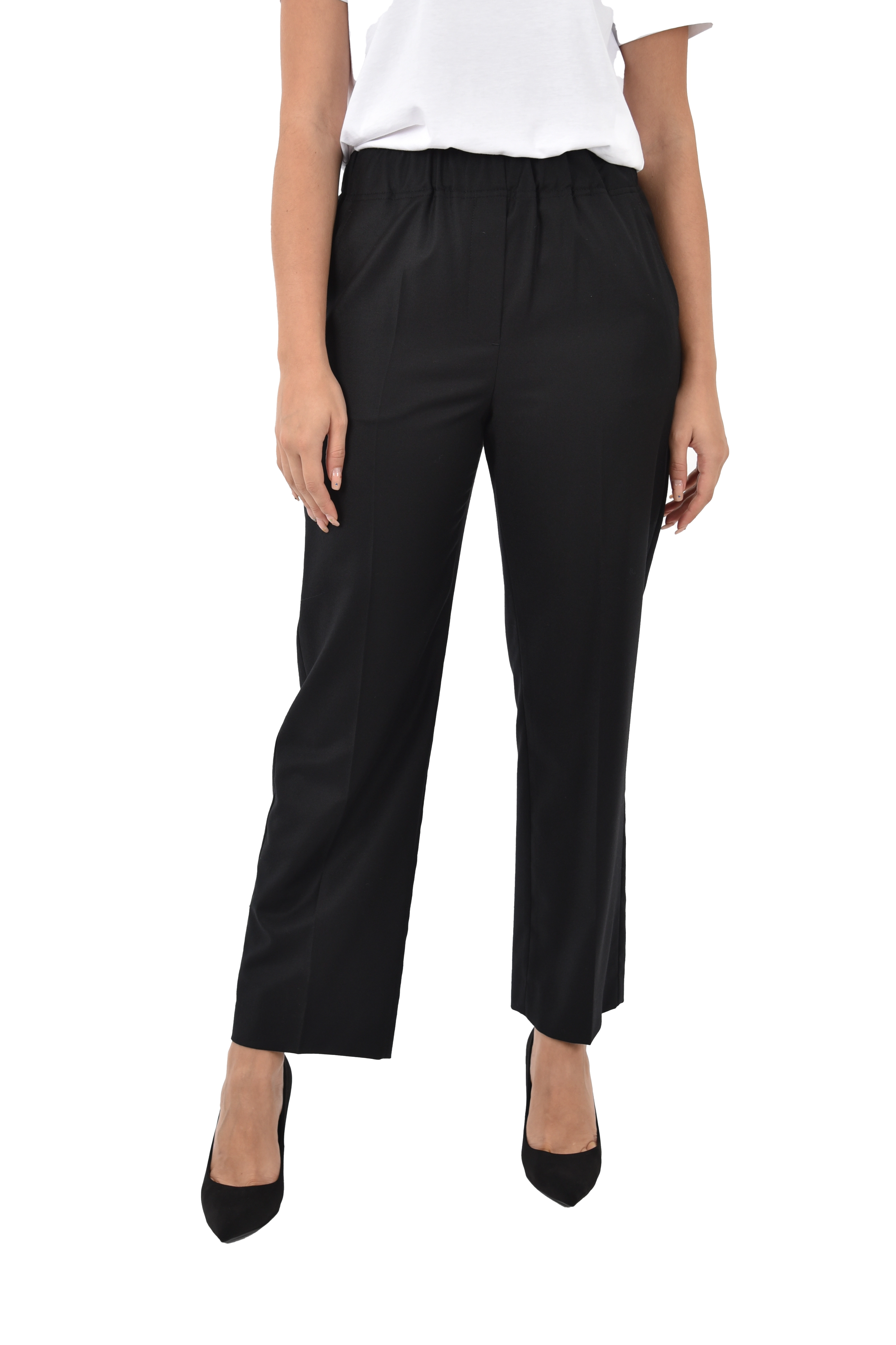 PANTALONI CROPPED IN FLANELLA DI LANA STRETCH DONNA NERO