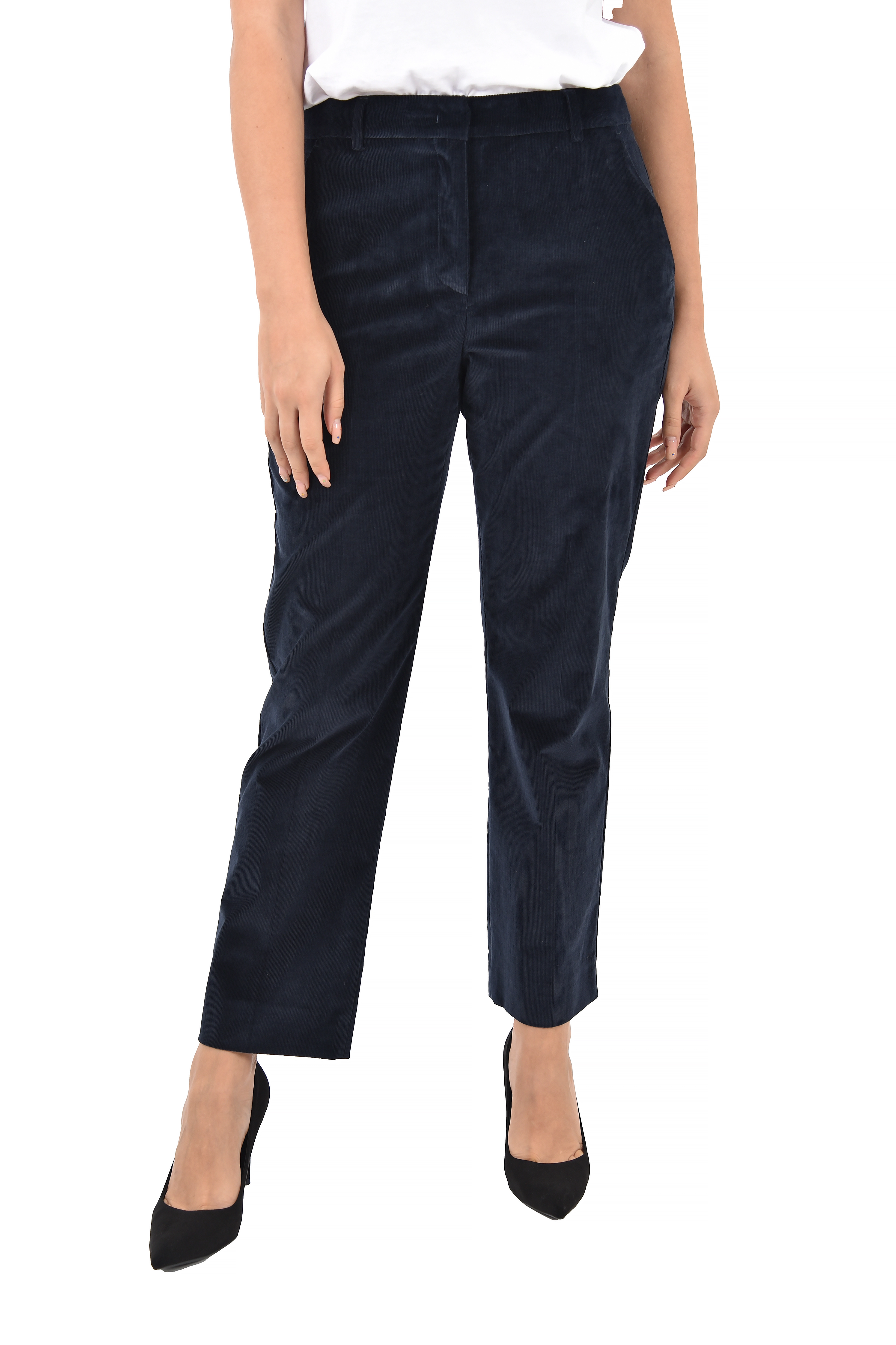 PANTALONI CROPPED IN VELLUTO DI COTONE MILLE RIGHE DONNA BLU
