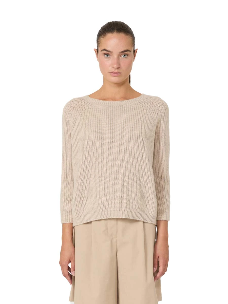 MAGLIA SCOLLO A BARCA MAGLIA IN FILATO MOHAIR DONNA BEIGE