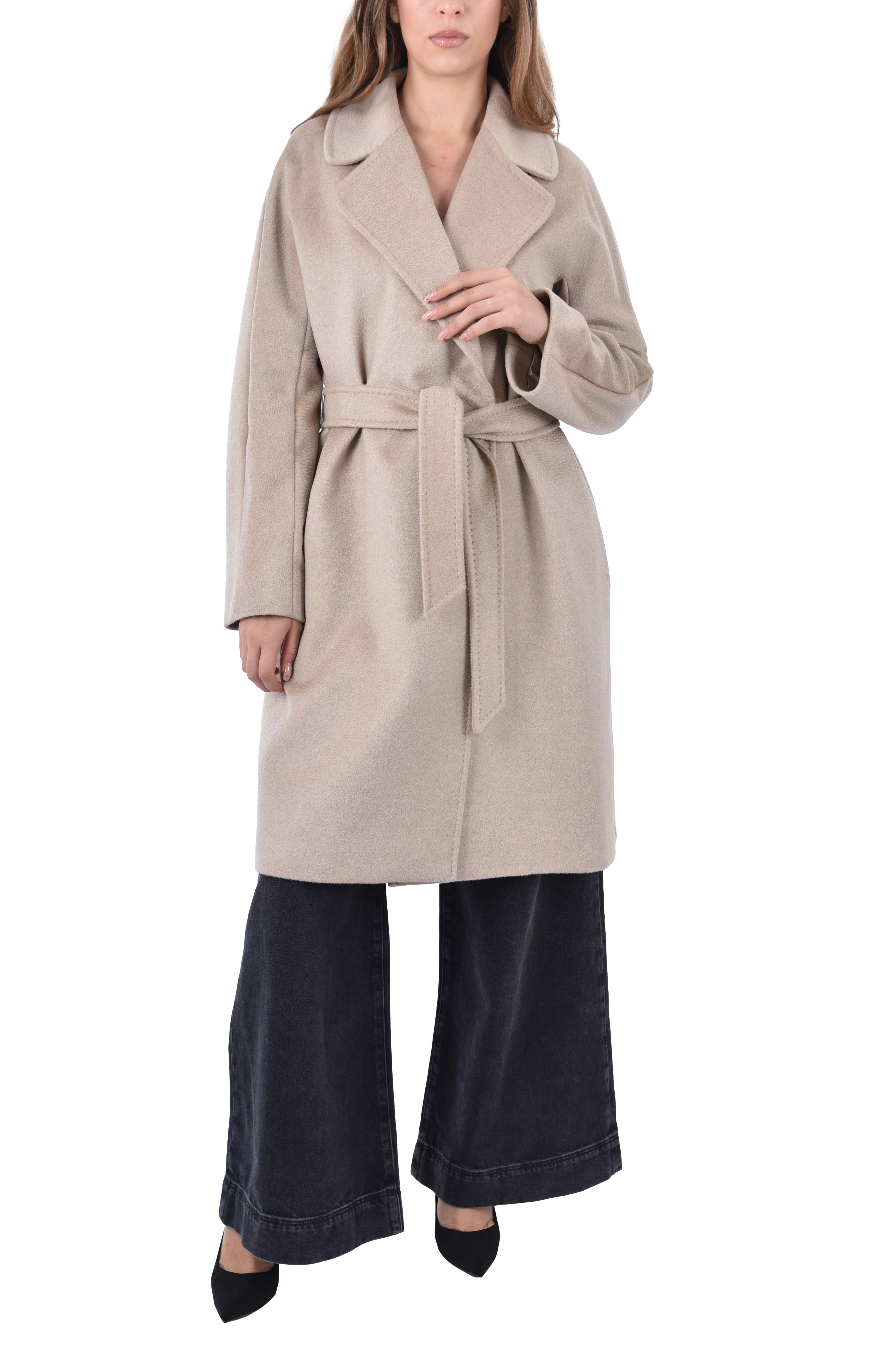 CAPPOTTO LUNGO IN LANA VERGINE CON SPACCO POSTERIORE DONNA BEIGE