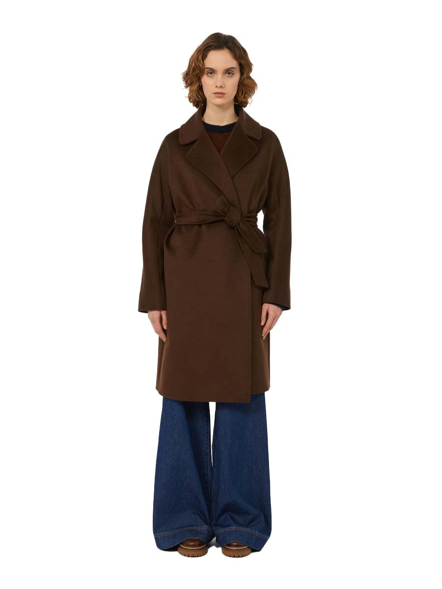 CAPPOTTO CORTO CON CINTURA ABBINATA DONNA MARRONE