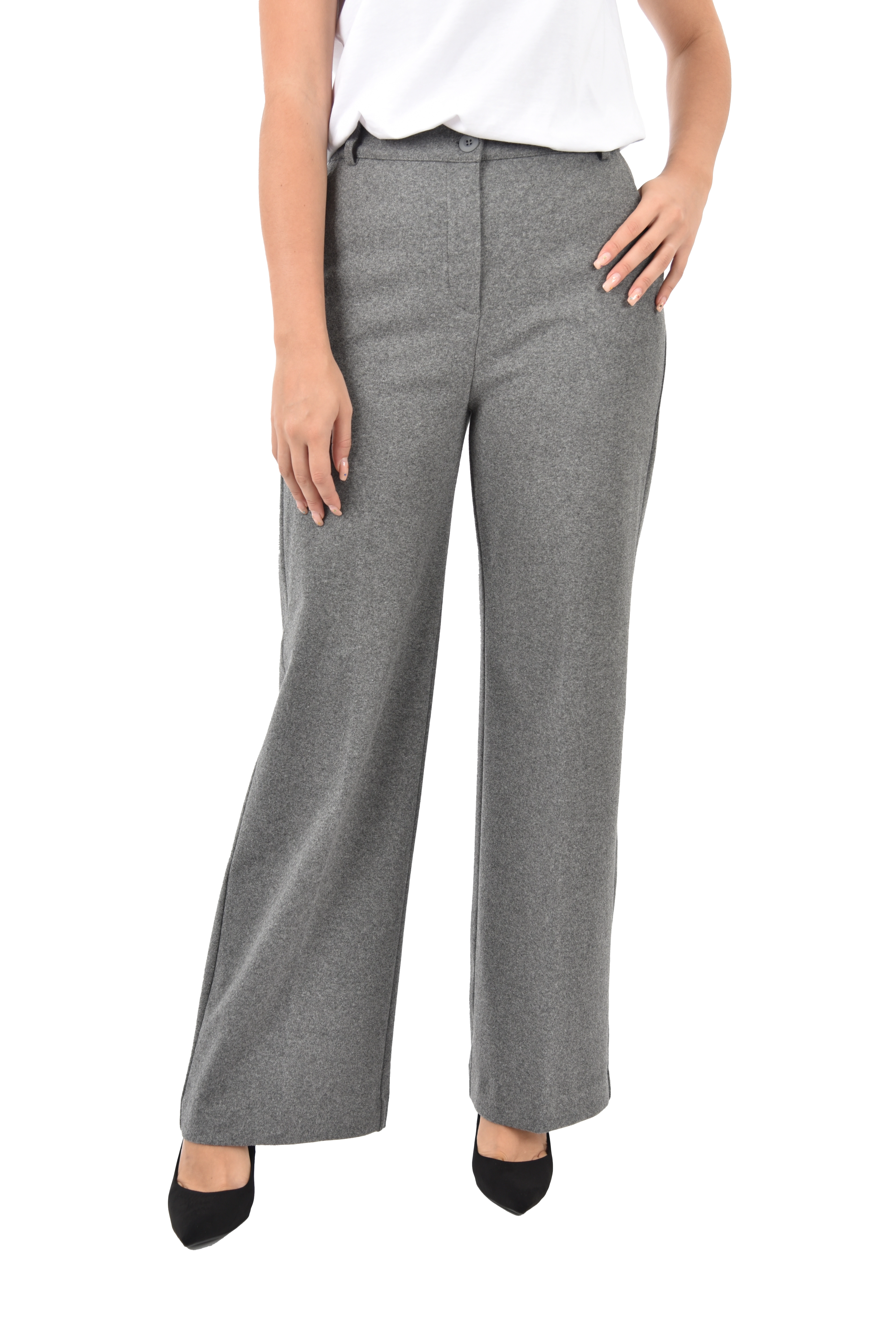PANTALONE CHINO IN FLANELLA CON CHIUSURA A ZIP NASCOSTA DONNA GRIGIO