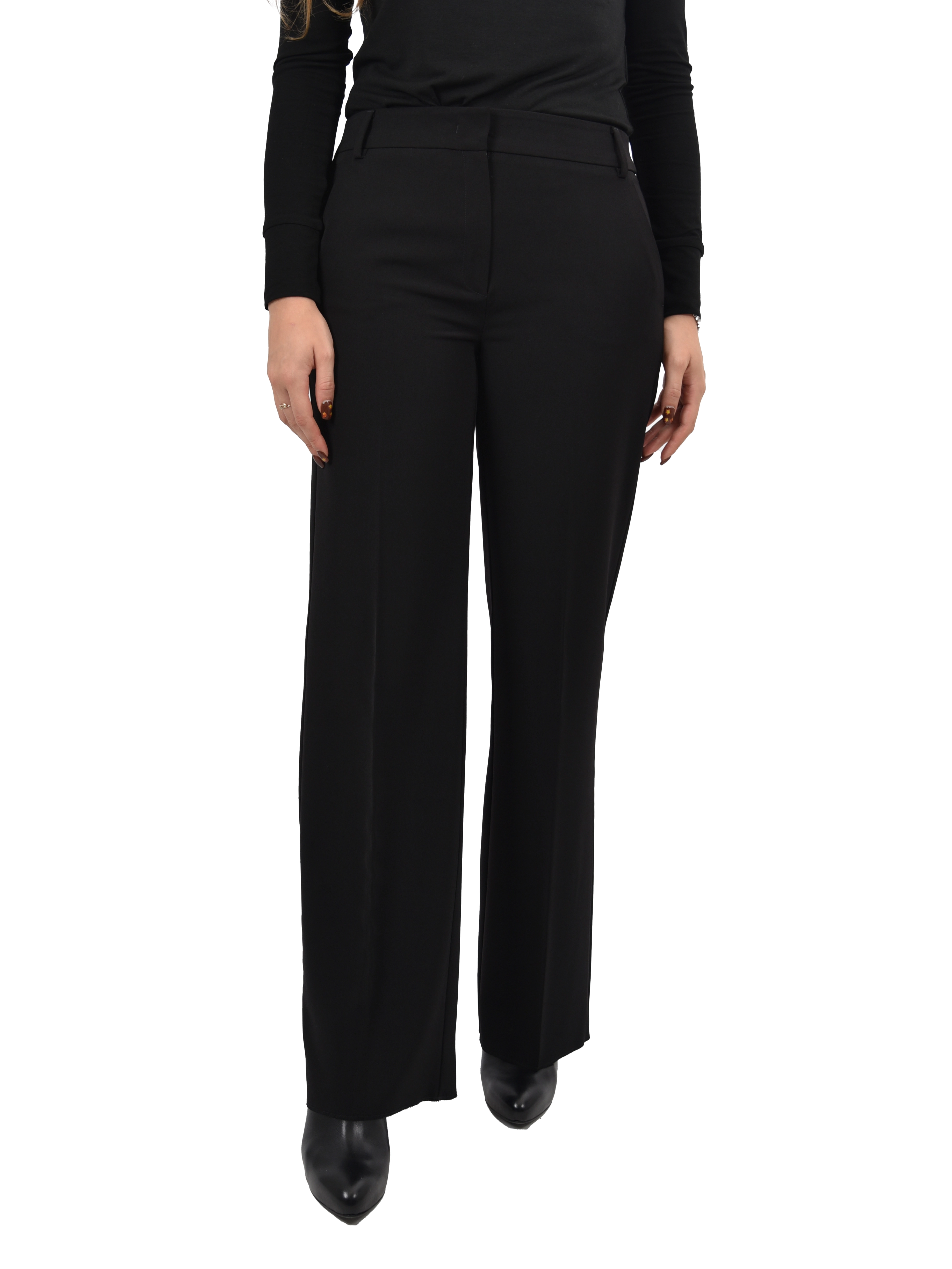 PANTALONE PALAZZO CON BOTTONE E ZIP NASCOSTA DONNA NERO