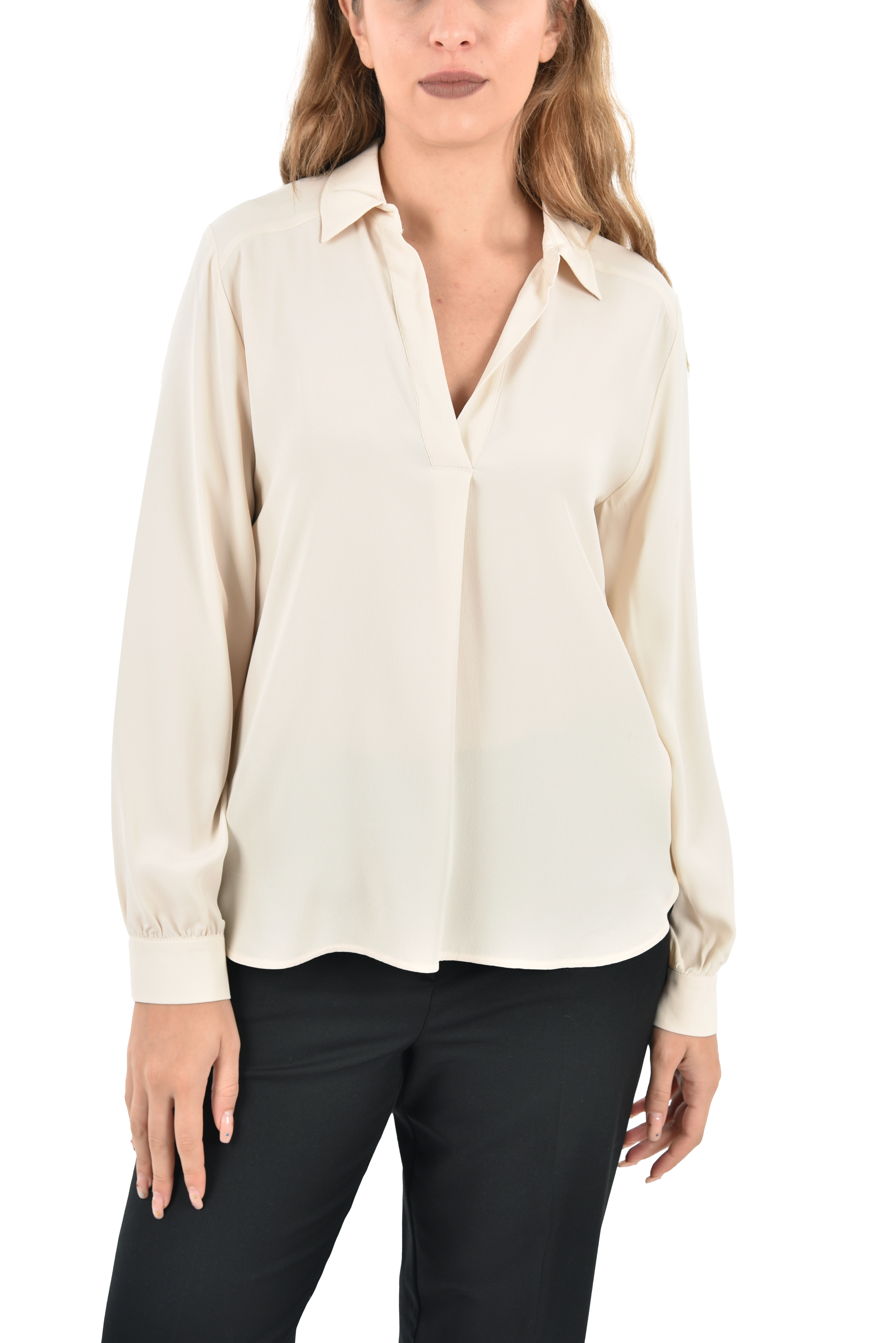 BLUSA IN MISTO SETA CON APERTURA A V DONNA AVORIO