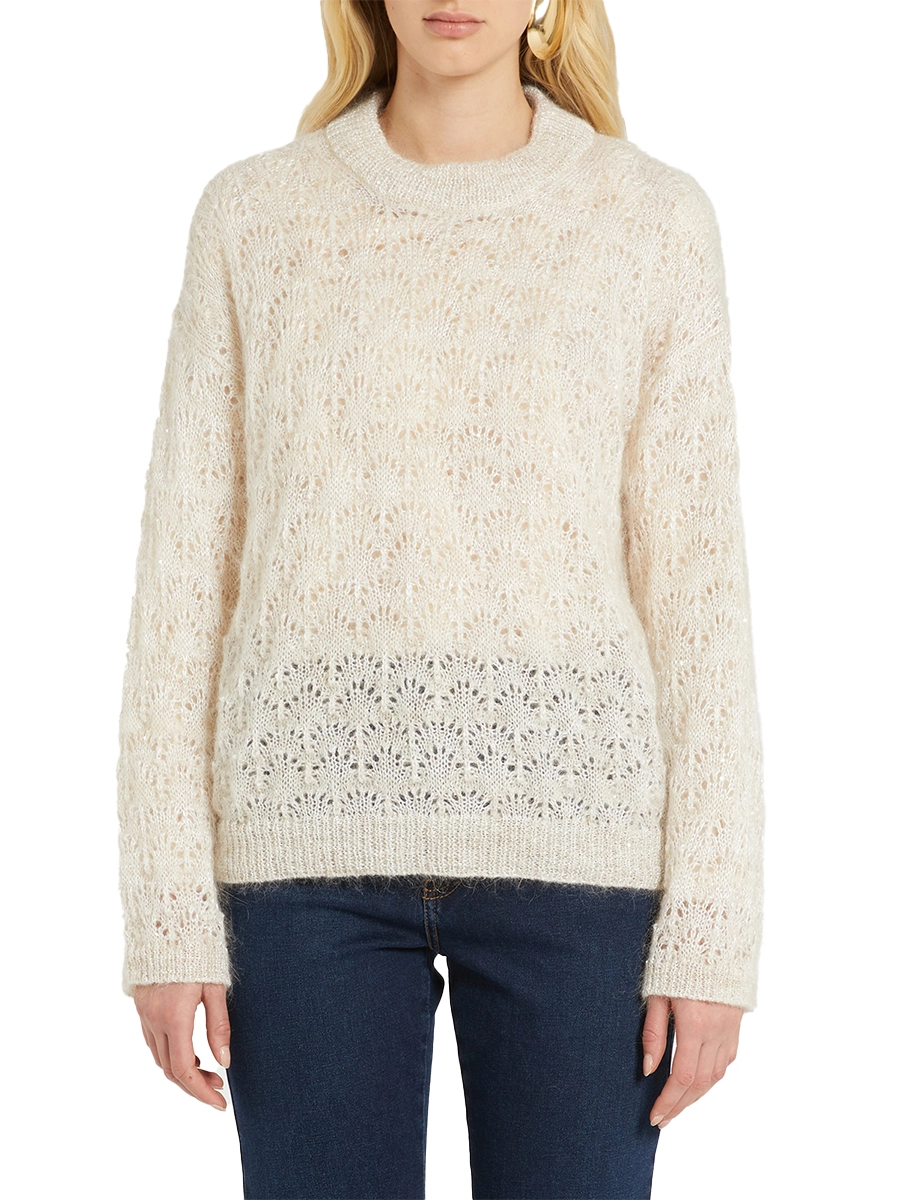 MAGLIA TRAFORATA IN MISTO MOHAIR LEO BEIGE DONNA