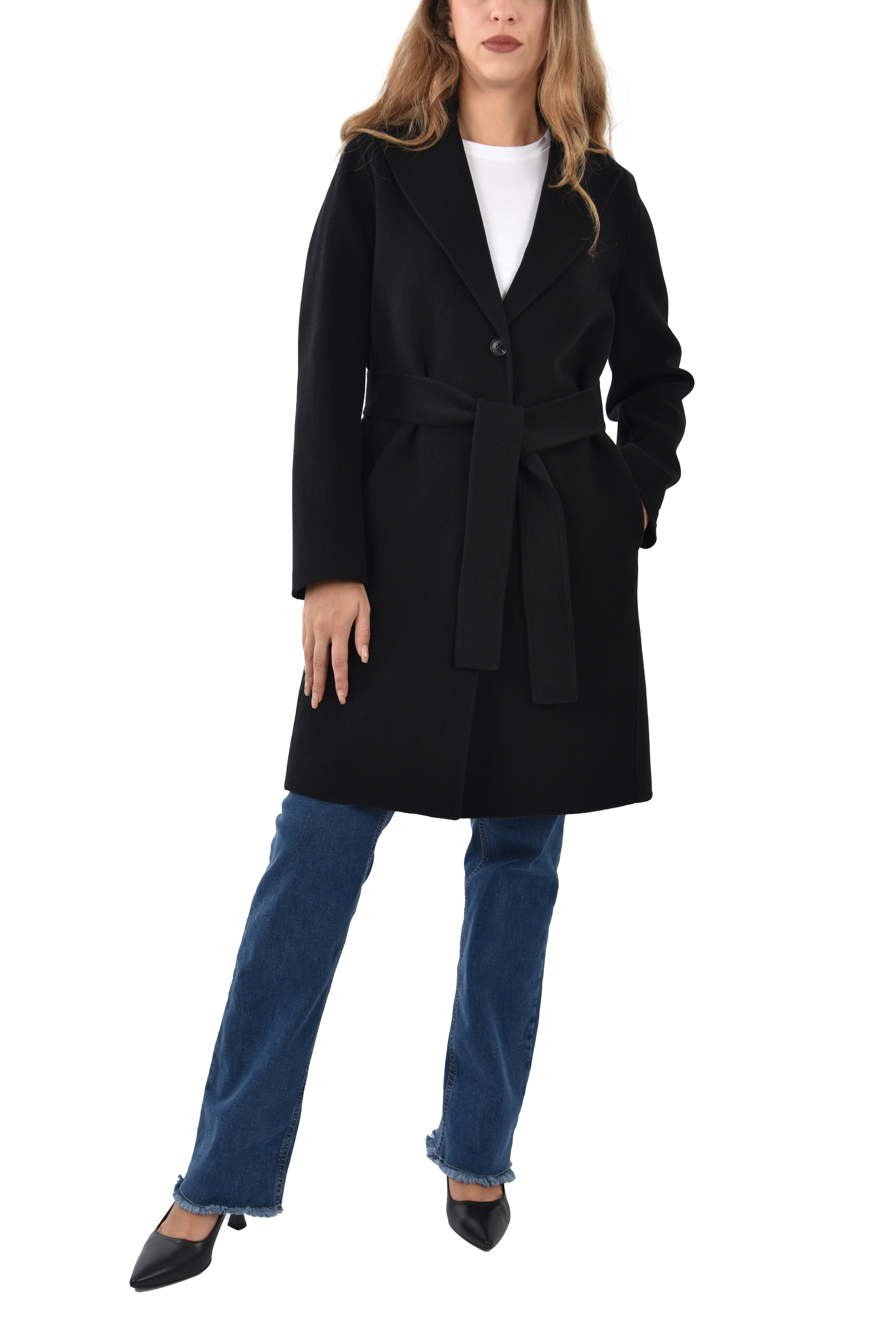 CAPPOTTO LUNGO IN PANNO DOUBLE MISTO LANA DONNA NERO