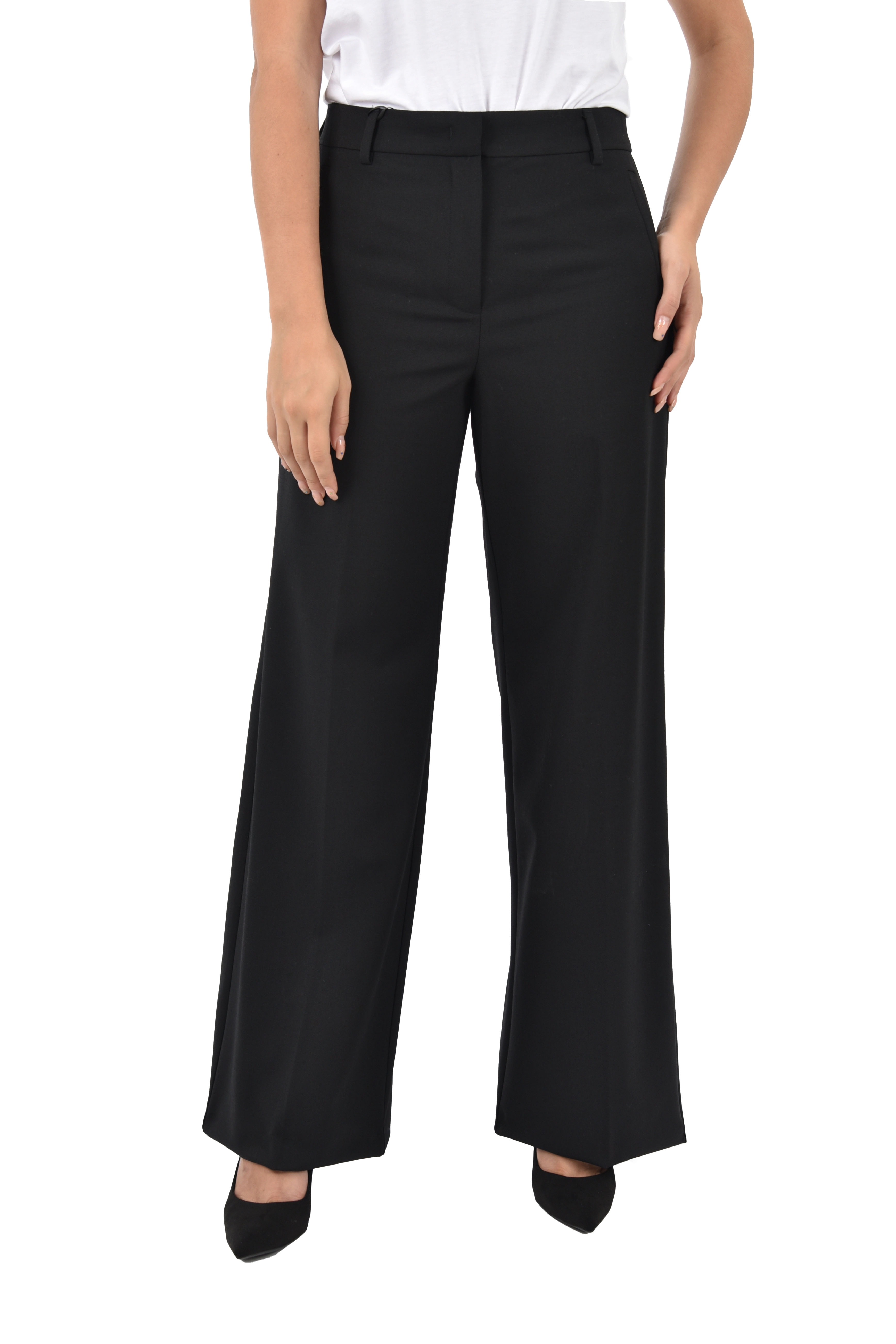 PANTALONI PALAZZO CON TASCHE A FILETTO IN MISTO LANA DONNA NERO